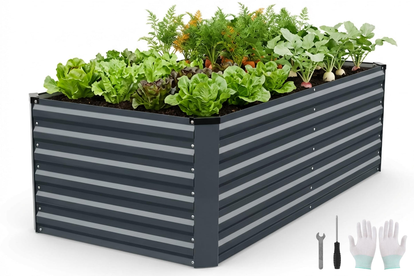 STBoo 6x3x2FT Galvanized Raised Garden Bed, Outdoor Metal Raised Planter Box for Vegetables, Elevated Rust-Resistant Rectangle Gardening Container Kit with Reinforced Panels for Backyard, Patio(Grey)