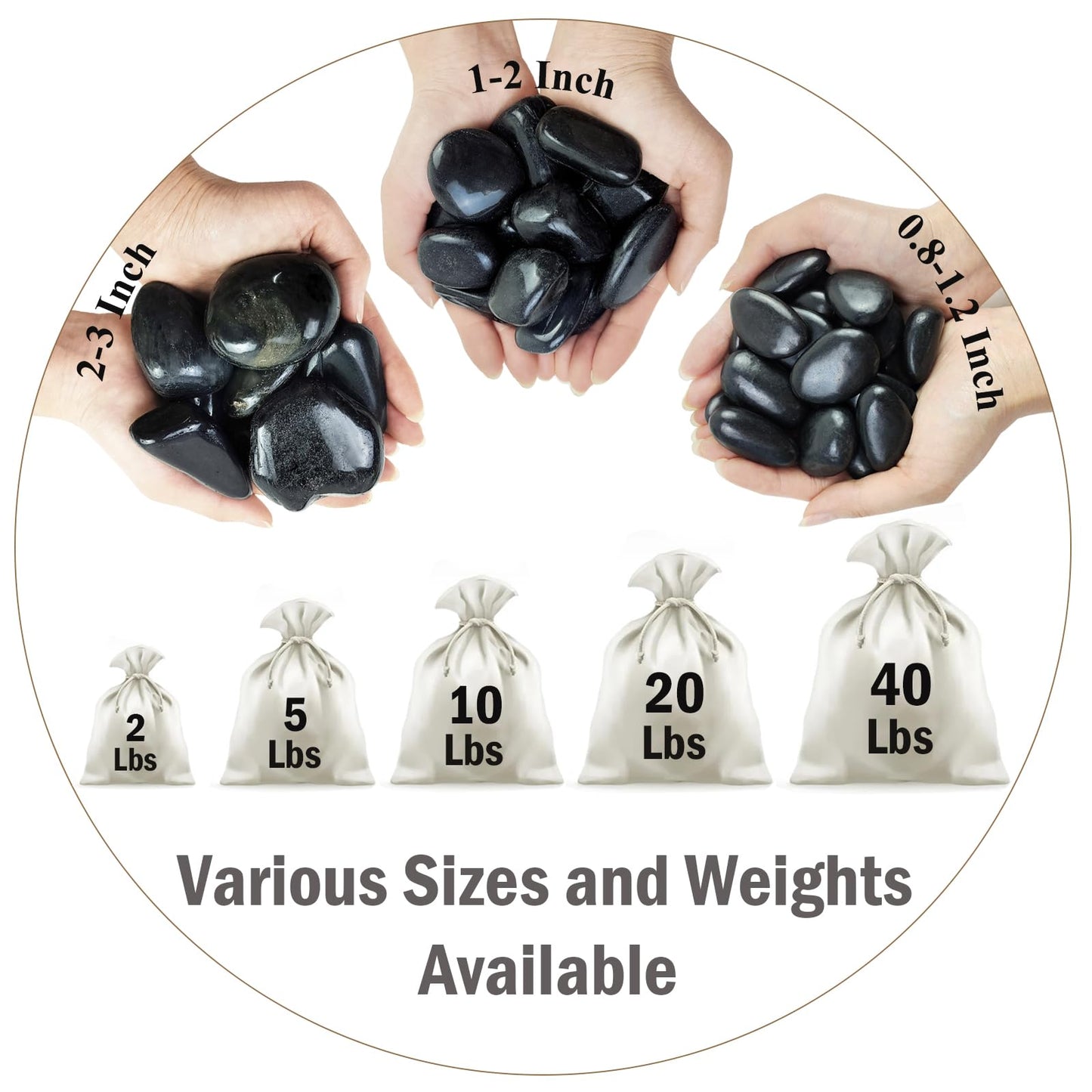 FANTIAN 40 lbs Black River Rocks for Landscaping,1-2 Inch Decorative Black Stones Pebbles for Plants, Vase Fillers, Fish Tank and Garden Rocks