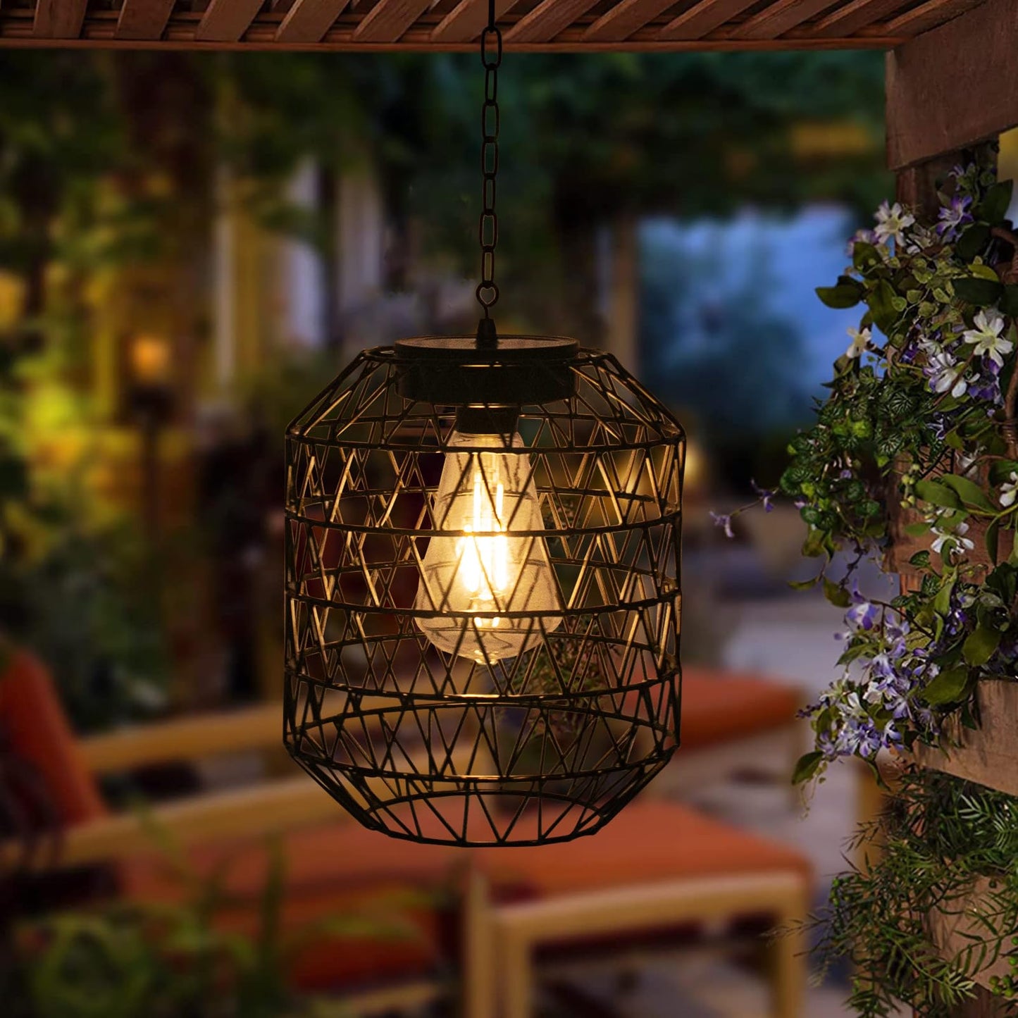 Livinlarge Solar Pendant Light,Outdoor Solar Powered Chandelier Hanging Lantern IP44 Waterproof,Gazebo Lights for Yard Patio Balcony Tree Porch Porch Garden Decor