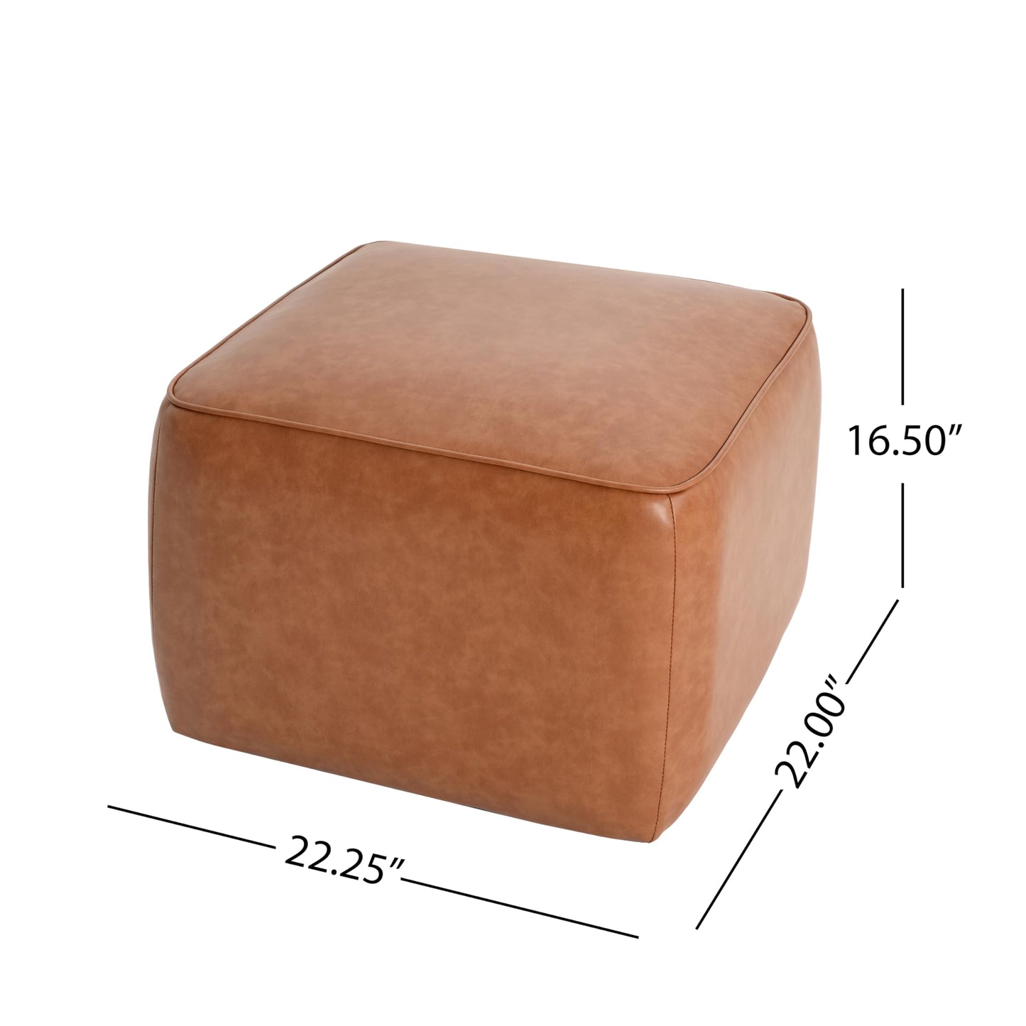 Christopher Knight Home Ellis Faux Leather Pouf Ottoman Foot Rest, Square PU Pouffe Ottoman Footstool, Living Room Sofa Couch Extra Seat, Modern Coffee Table for Home Office Bedroom, Tan Brown