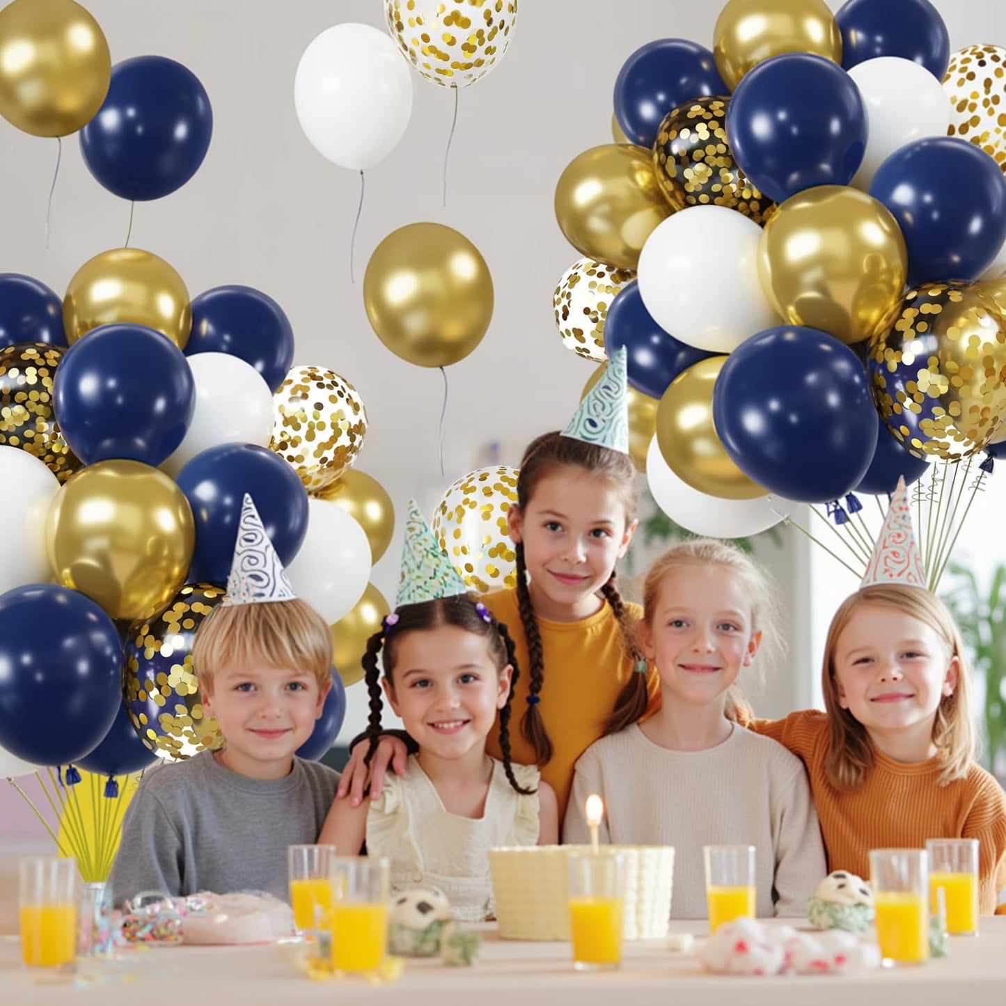 Zesliwy Navy Blue Gold Confetti Balloons Set,50pcs 12inch Royal Dark Blue Metallic Gold White Latex Balloons with Ribbon for Birthday Wedding Graduation Bridal Shower Party Decorations