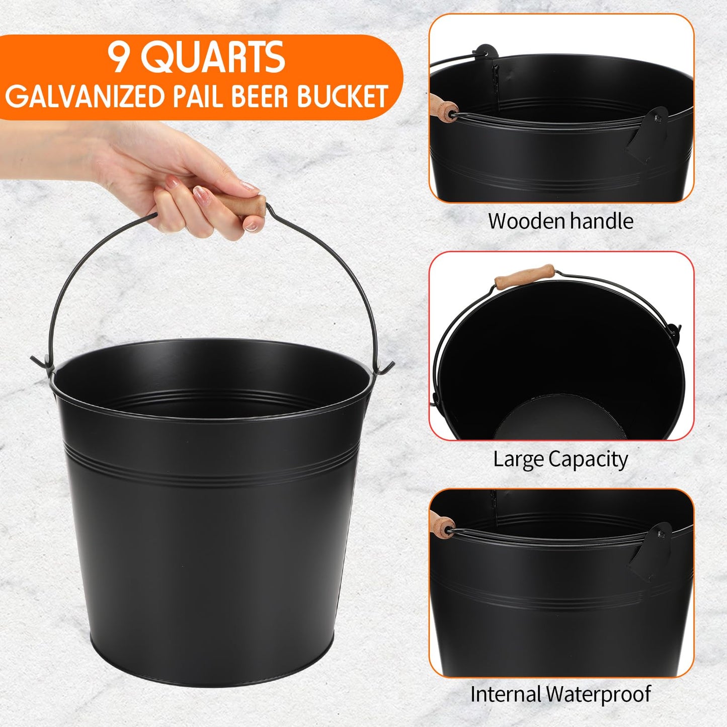 Didaey 12 Pcs Large Galvanized Metal Buckets with Handle 10 Inch Heavy Duty Stainless Steel Pails Round Pail for Party Wedding, Crafts, Utensils, Table Centerpieces (Black)