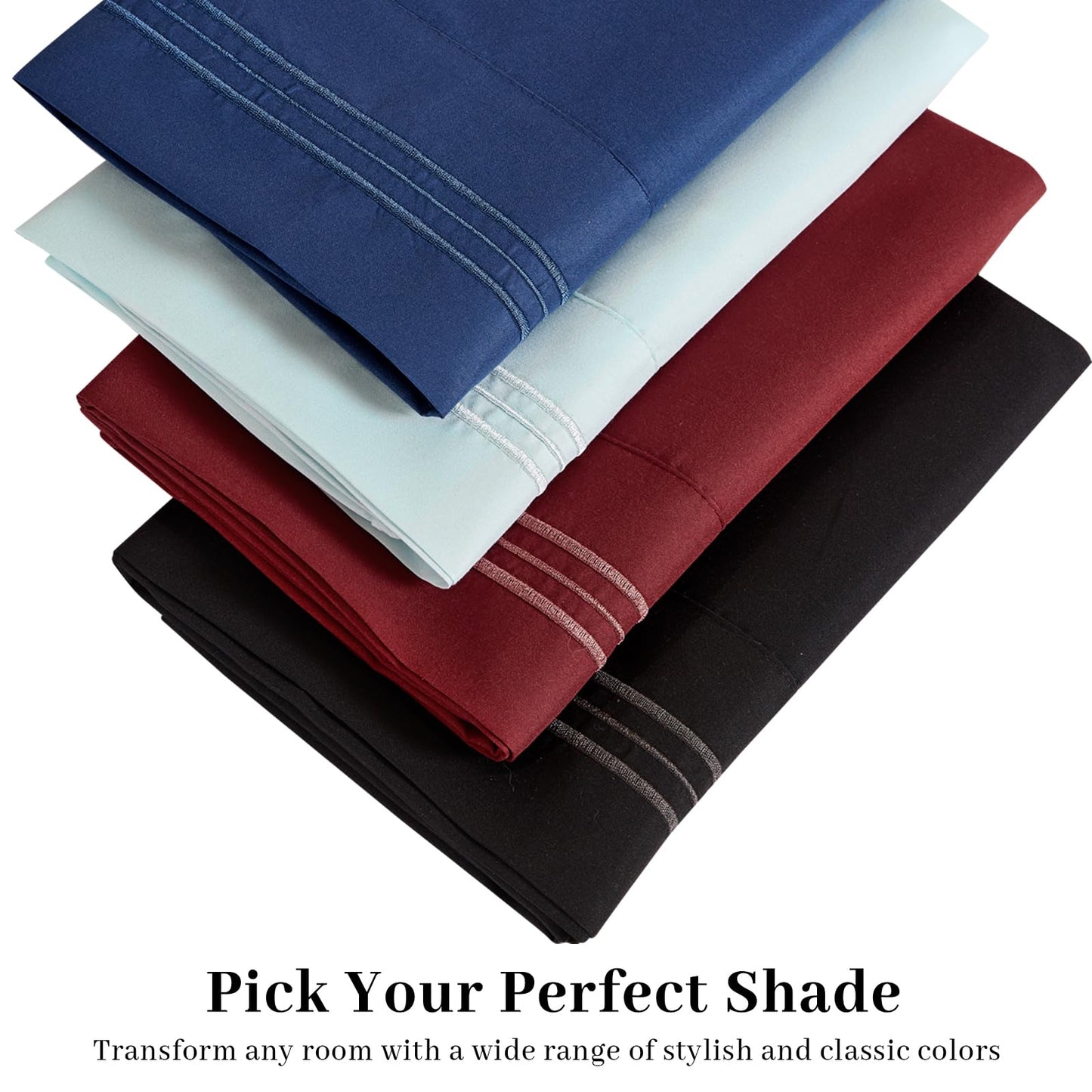 YIYEA Pillow Cases Standard Size Set of 4, Ultra Soft 1800TC Hotel Quality Double Brushed Microfiber Embroidered Pillowcases, Envelope Closure, Fade Resistant (20"x26", Teal)