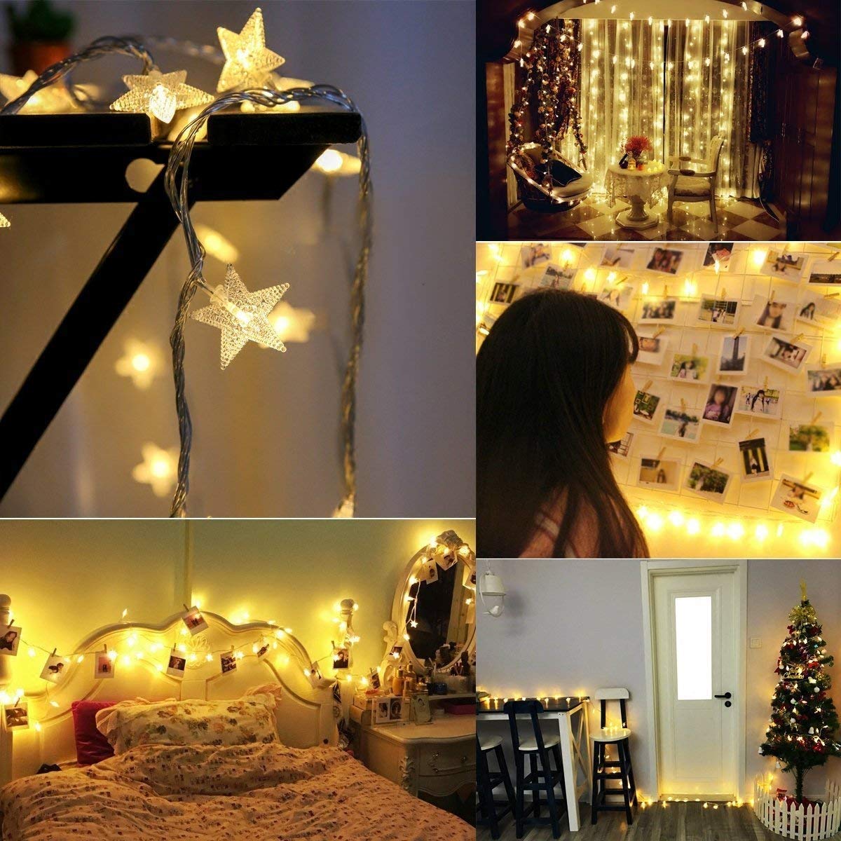 WFGGEH Star Plug in String Lights, 16ft 50 LED Plug in Star Warm White Fairy Lights for Birthday Party Holiday Christmas Home Decoration