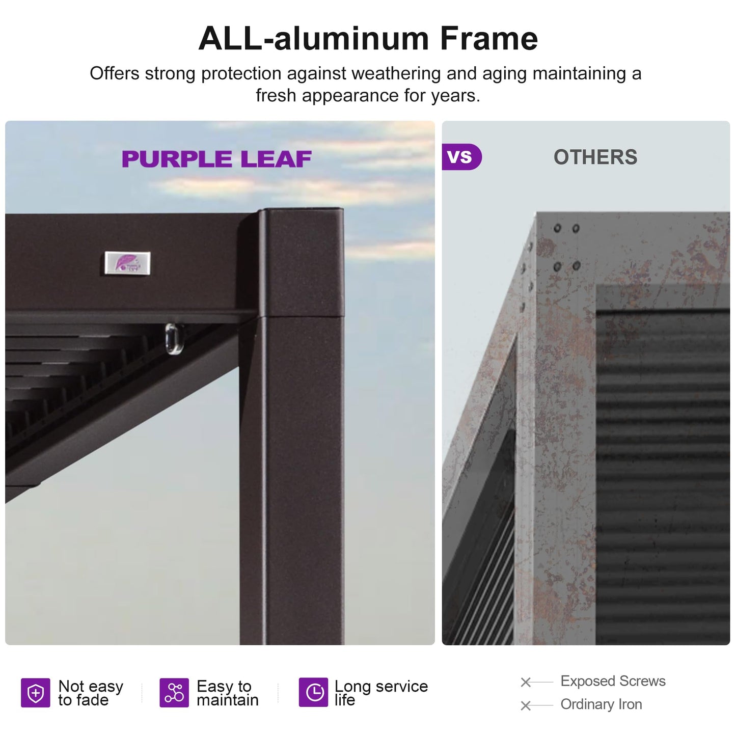 PURPLE LEAF 10' x 16' Louvered Pergola Outdoor Adjustable Louvre Shade Modern Patio Aluminum Pergola with Retractable Roof for Deck Backyard Garden Hardtop Gazebo, Bronze
