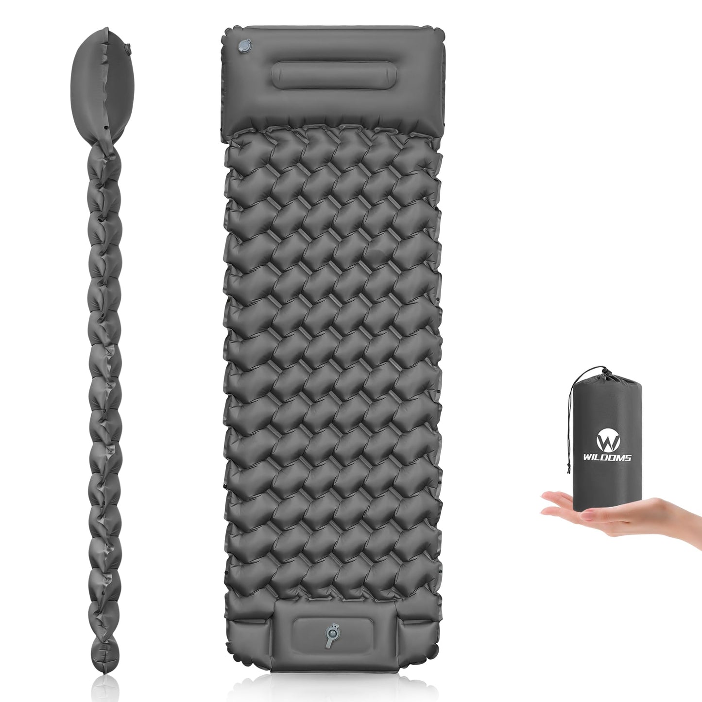 WILDOMS Sleeping Pad for Camping - 4” Thick Inflatable Camping Mat with Built-in Pump & Pillow, Ultralight Self Inflating Camping pad, Backpacking Sleeping Mat for Hiking, Tent, Traveling