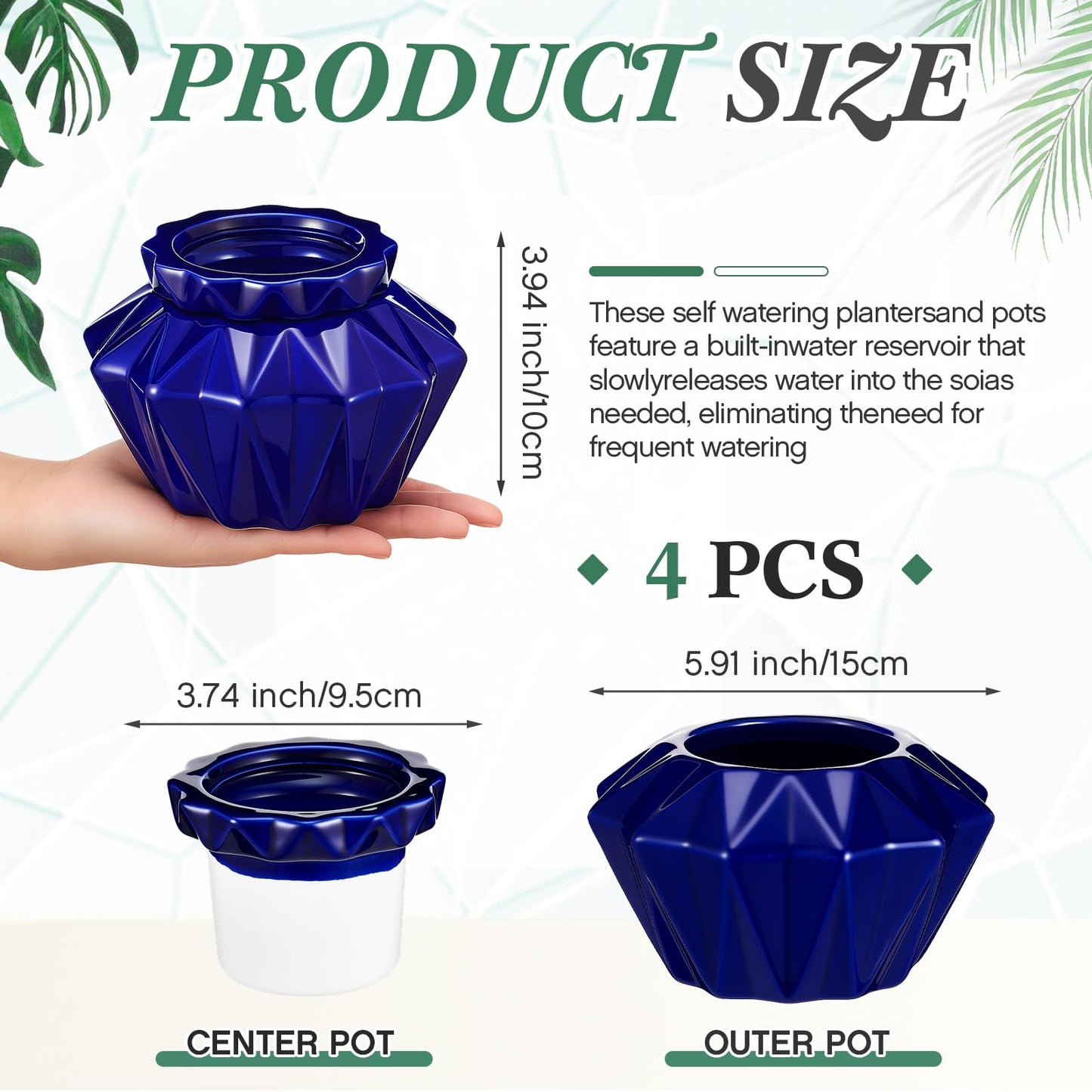 Sunnychicc 2 Set African Violet Pots Self Watering, 6" Outer / 3.7" Inner Ceramic Planter, 21-Day Auto Watering Indoor Pot for African Violets Herbs Succulents, Ideal Gift, No Plant
