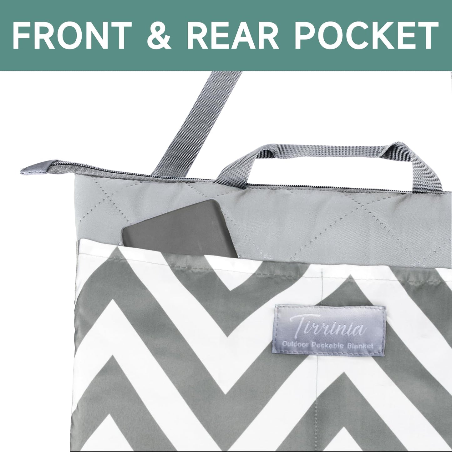 Solaris Waterproof Picnic Blanket, Lightweight 50” x 60” Foldable Sandproof Beach Blanket with Large Pocket, Portable Outdoor Camping Blanket Great Couples Gift Ideas, Gray Wavy