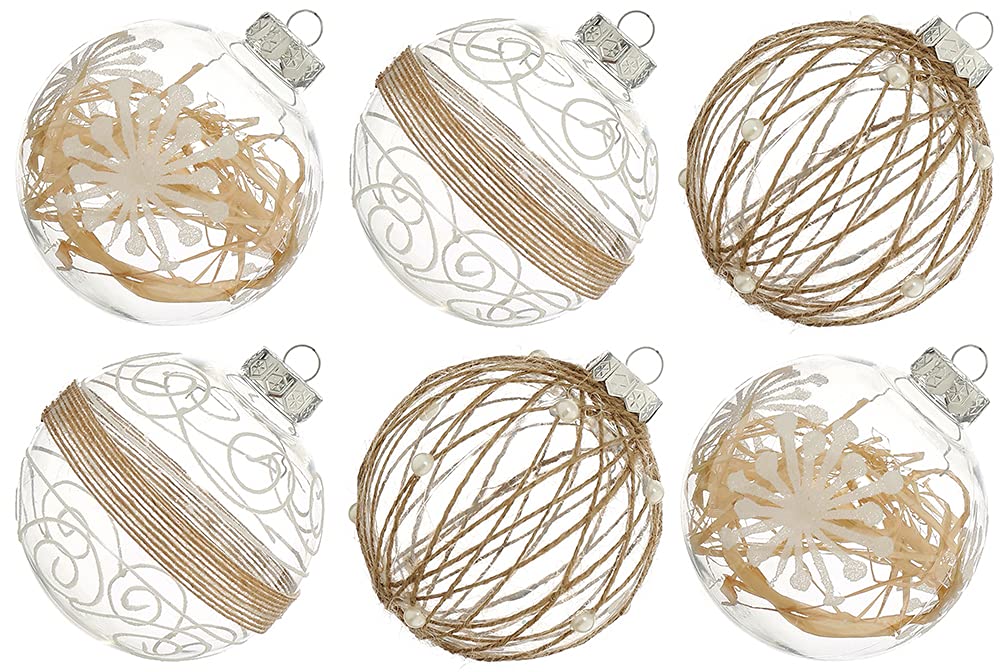 XmasExp Christmas Ball Ornaments Set, Farmhouse Shatterproof Christmastree Decorations,6ct Large Plastic Hanging Ornaments,100mm/4,Neutral