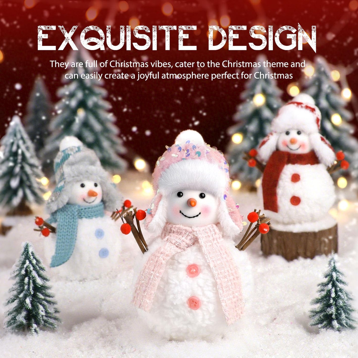 Yonsya Set of 3 Christmas Snowmen Plush Decorations, Xmas Farmhouse Tiered Tray Tree Christmas Decor Collectible Figurines - Home Tabletop Elf Ornaments (3, Snowmen)