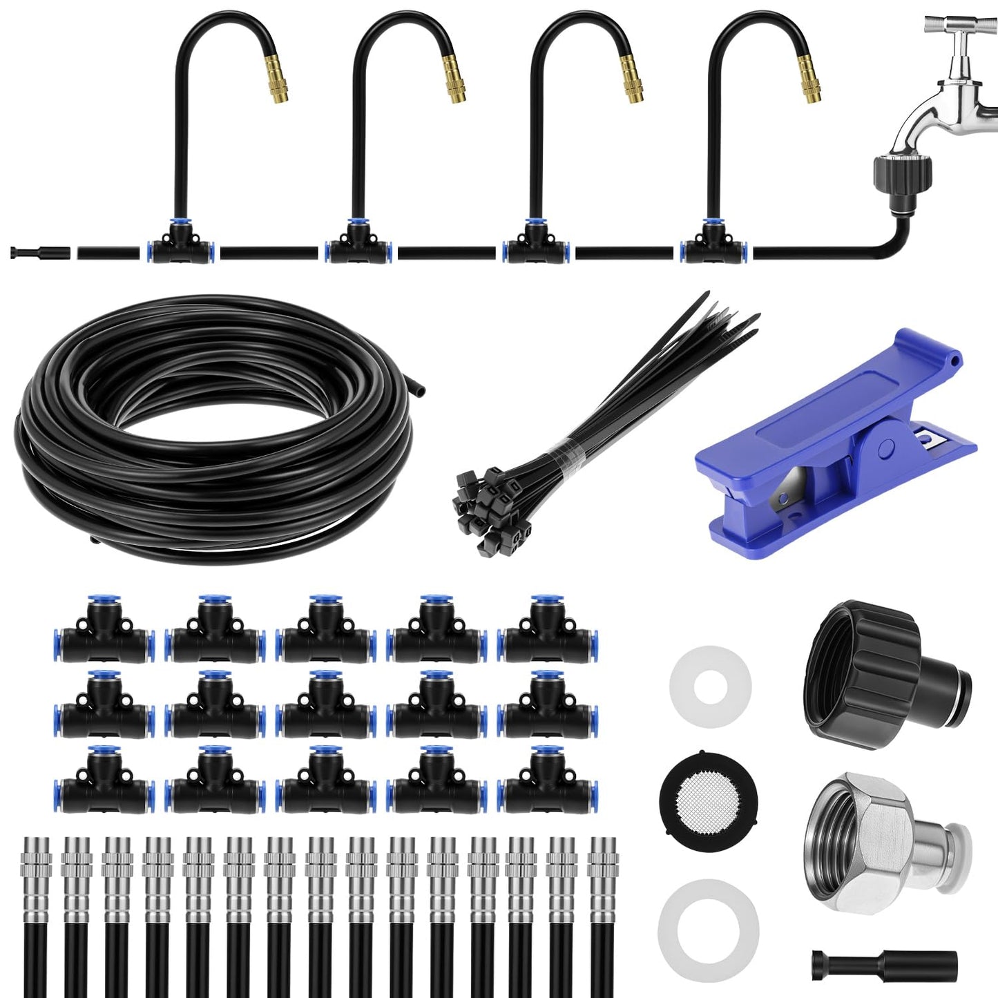 QWORK Drip Irrigation System, 49.21Ft Automatic Drip Irrigation Kit, Adjustable Garden Watering Misting System
