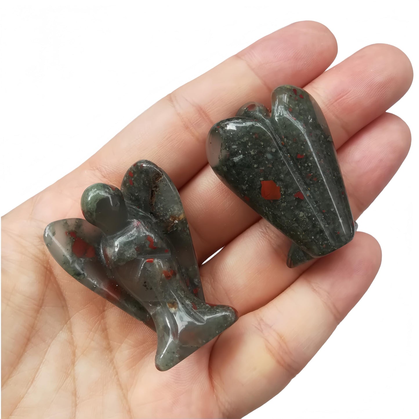 Afucats Natural African Bloodstone Healing Guardian Angel Indoor Decorative Stone,1.5 Inches Carving Pocket Palm Statue,Gift for Her Christmas Décor