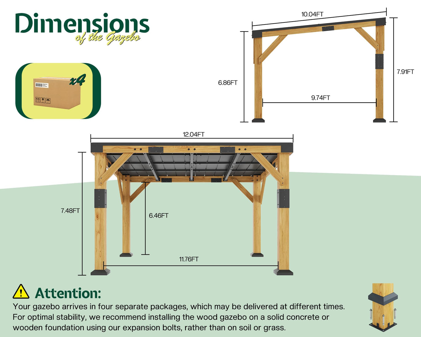 Jocisland 10' x 12' Cedar Wood Gazebo with Sloped Galvanized Steel Roof, Hardtop Gazebo Pavilion with Durable, Rot-Resistant Construction, Permanent Outdoor Pergola for Backyard, Garden & Deck