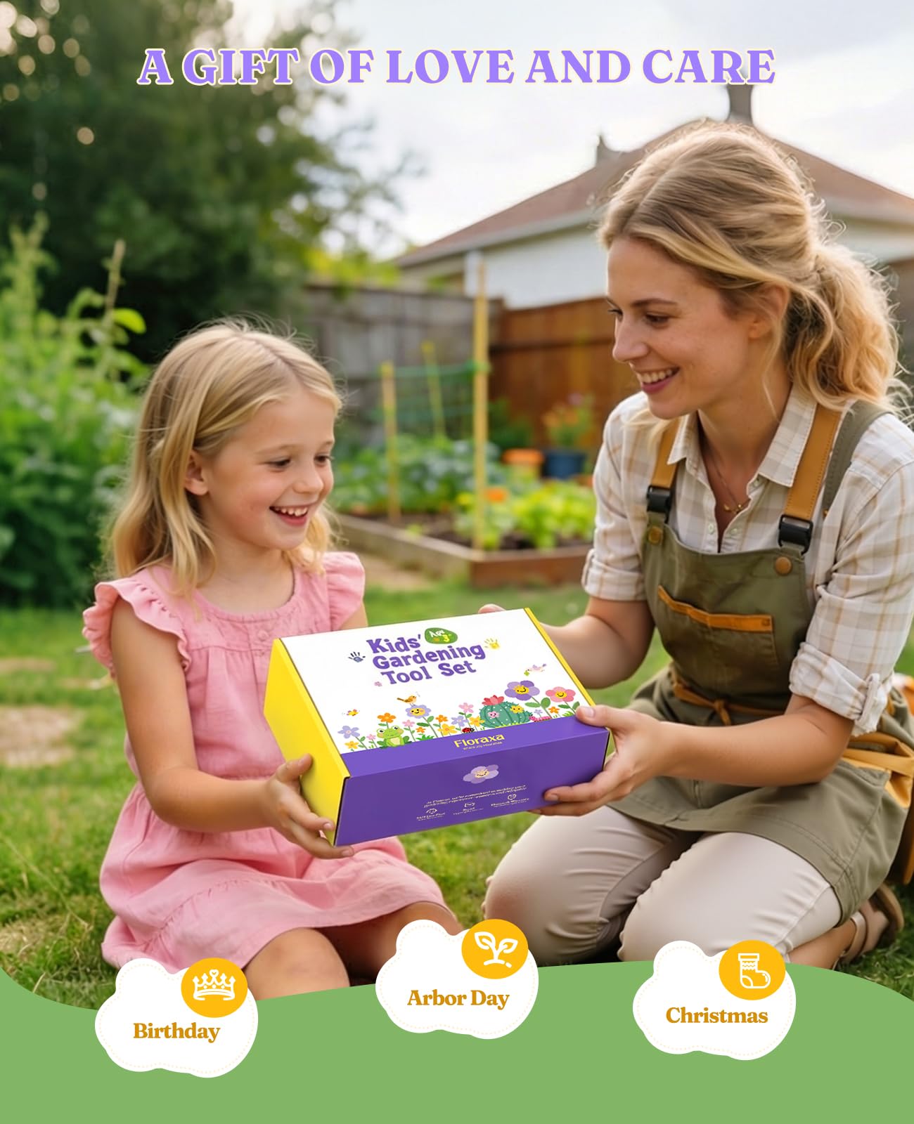 8Pcs Kids Gardening Set with Metal Basket & Real Metal Tools, STEM Outdoor Exploration Kit, Ergonomic Wooden Handles, 3 Shovels, Rake, Watering Can, Gloves, Tote Bag, Toy Gift for Toddler Boys Girls