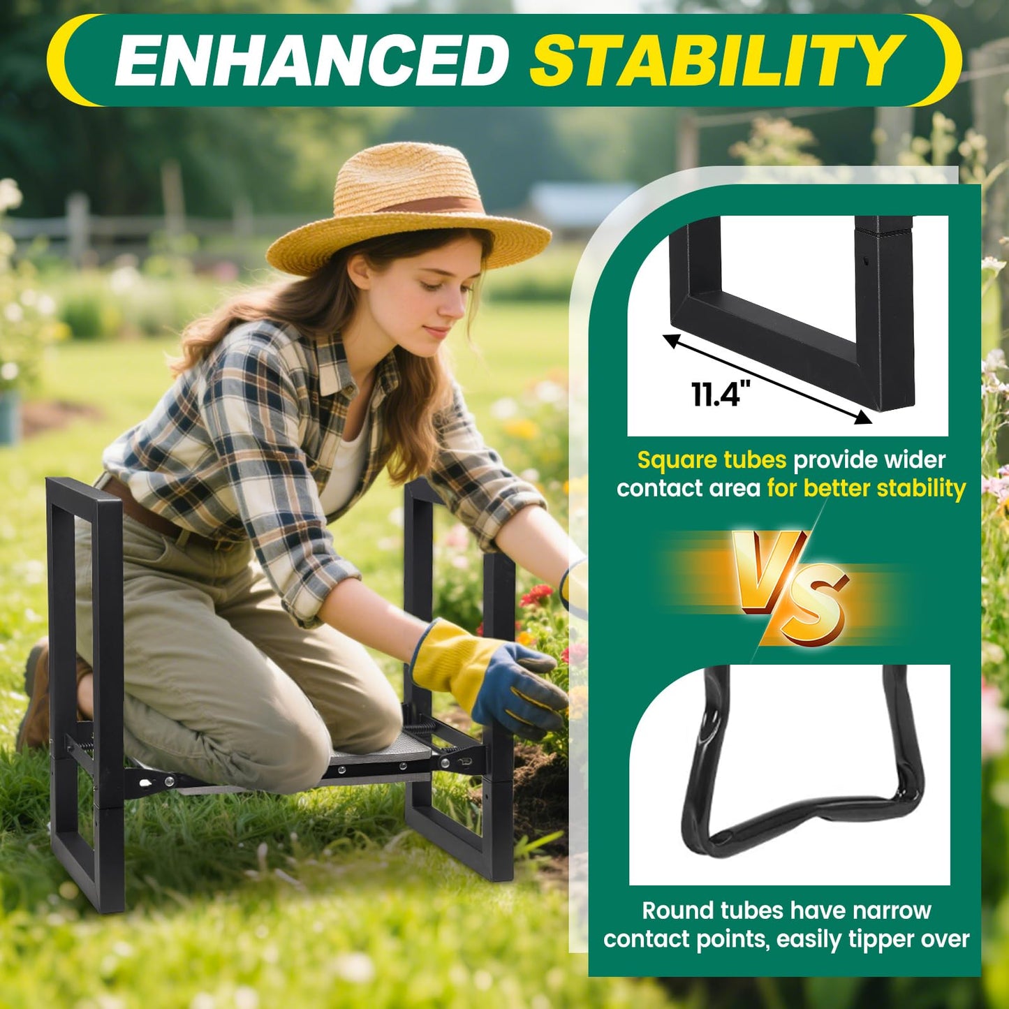 DIOVPLX Garden Kneeler and Seat Heavy Duty - 12.7" Wide Garden Kneeling Bench Stool with Handles, Folding Knee Seat Chair Gardening Gifts for Seniors Women Men Gardeners Pain-Free Weeding Planting