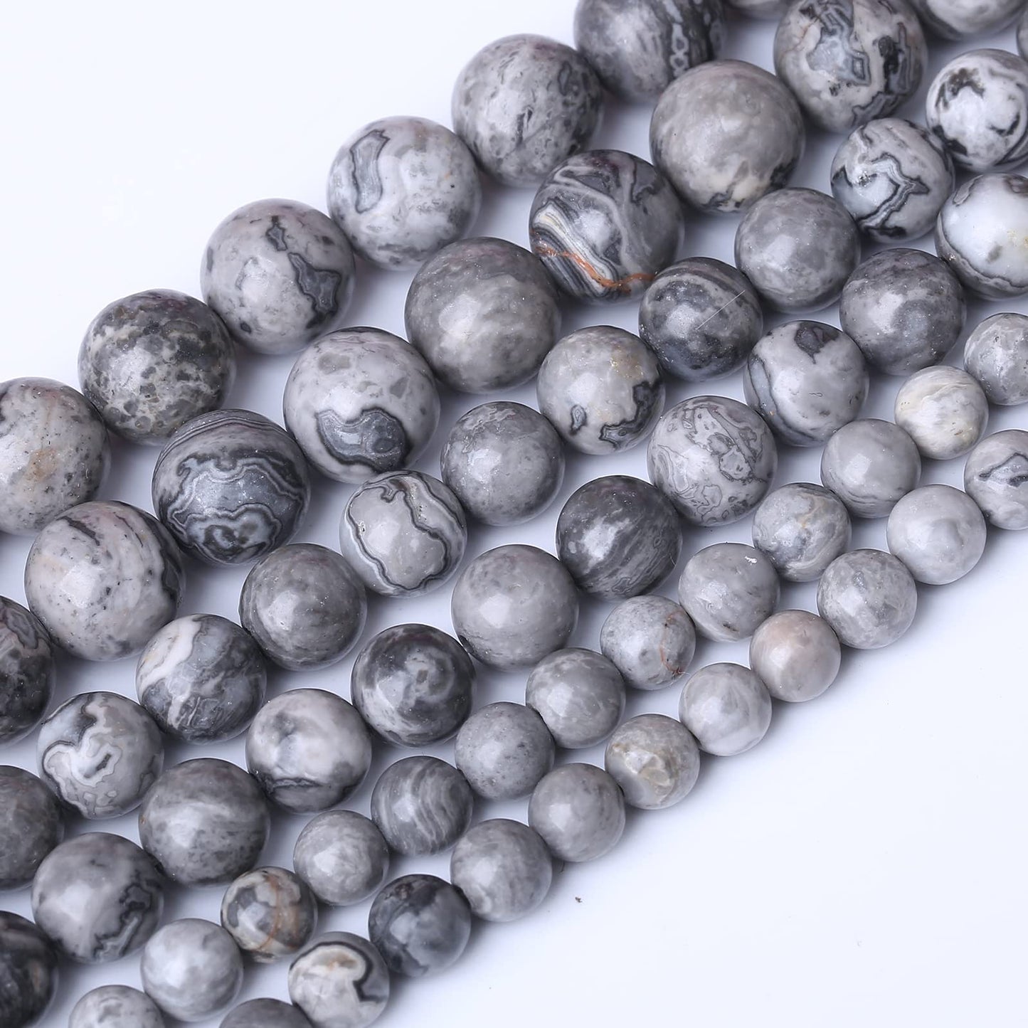 60PCS 6MM Natural Grey map Beads Round Loose Stone Beads for Jewelry Making DIY Energy Stone Healing Power Bracelet 15"