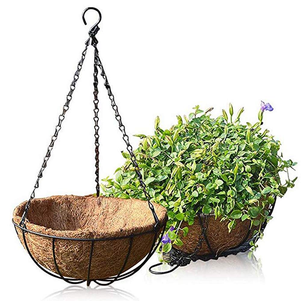 U-House 2 Pack Hanging Planter Flower Basket Metal with Coco Coir Liner 8 Inch Round Wire Plant Holder Hanging Flower Pot Watering Hanging Baskets for Indoor Outdoor Garden Home Balcony Decor
