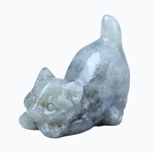 DZJXBZhu Moonstone Cat Crystal Statue Healing Crystal Reiki Meditation Pocket Gem Guardian Sculpture Home Study Table Desk Decor Collection Gift for Loved Ones