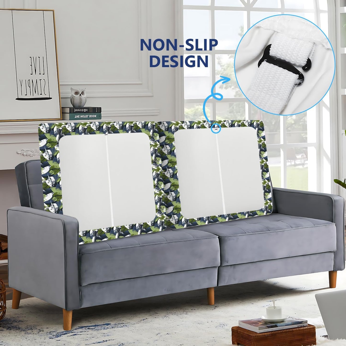 THISFIND Decorative Couch Cushion Cover – Leaf Patterned Slipcover for Sofa Seat Pads – Soft, Durable & Washable Fabric – Stretch Fit Couch Cushion Protector,Small (Green & Blue Leaves Design)