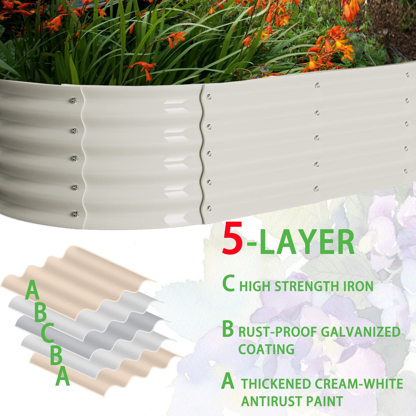 Sundale Outdoor 2 Pack Galvanized Raised Garden Bed Kit, 4x2x1ft Planter Raised Garden Boxes Outdoor with Anti-Rust Paint，Oval Metal Planter Box for Vegetables Flower（Beige）