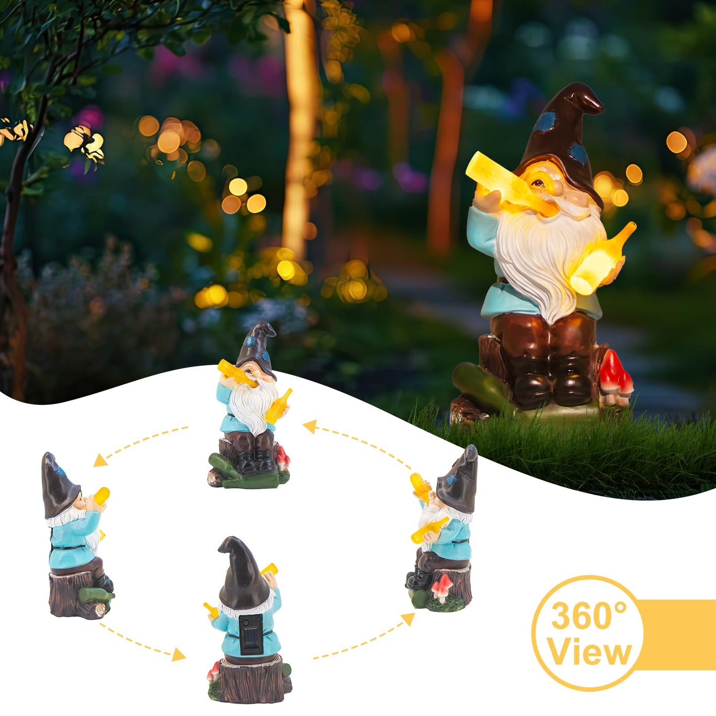 DKJOCKY Gnome Garden Decor Statue with Solar Light Lantern,Birthday Gifts for Women Mom Grandma,Funny Waterproof Resin Figurine Outdoor Decorations for Yard Patio Lawn Balcony Porch