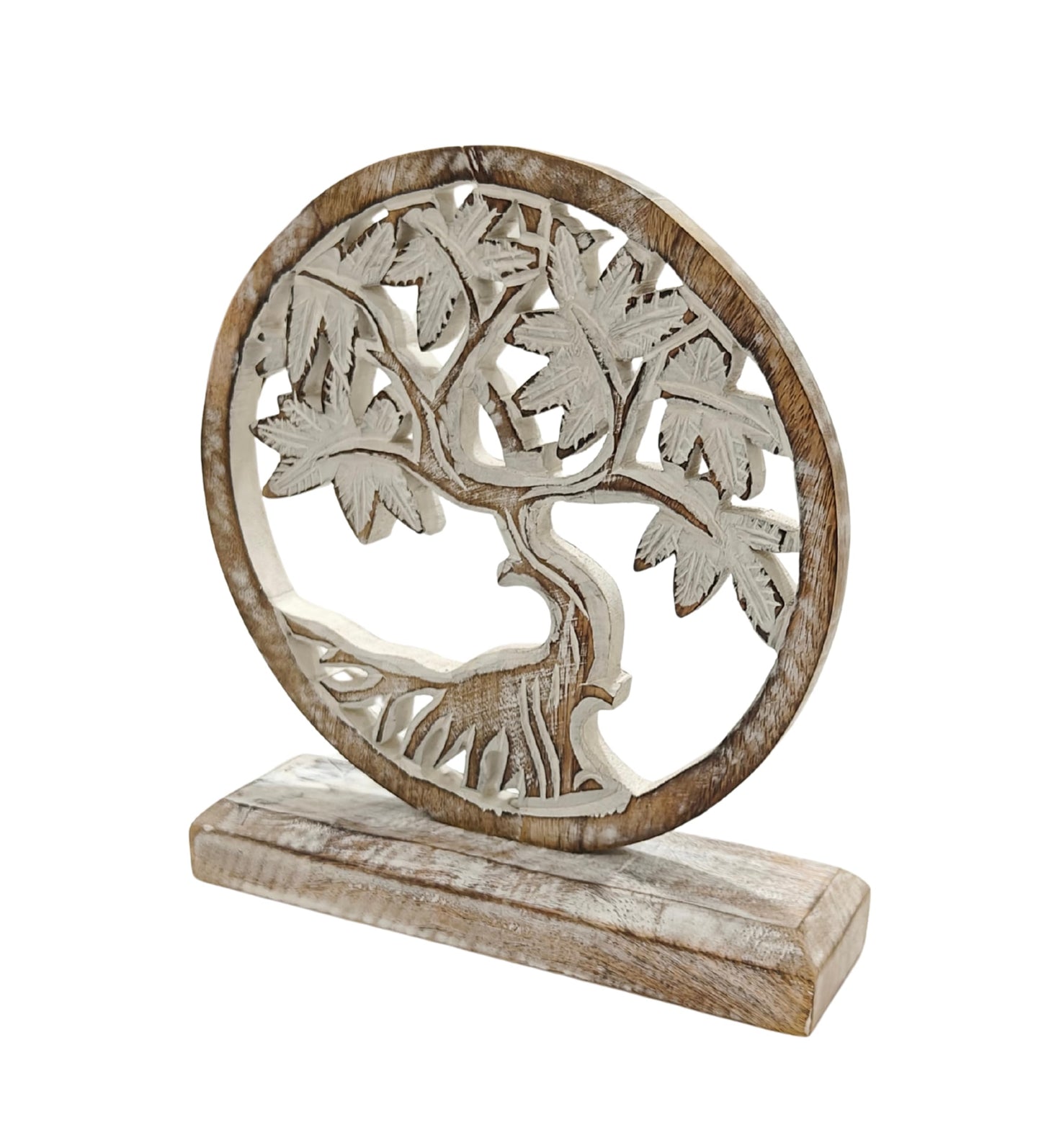 VANIYA CRAFTS® Handmade Wooden Tree of Life Statue – Carved Home Decor Sculpture for Living Room, Bedroom, Office & Table Display | Unique Gift (Antique White)