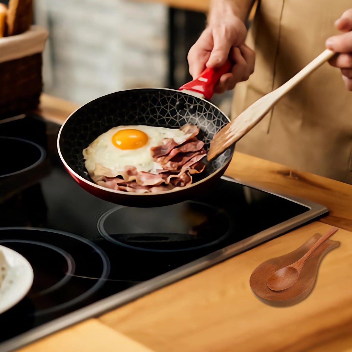 Wooden Spoon Rest for Stove Top - Spoon Holder for Kitchen Counter, Spatula, Cooking Tong, Modern, Smooth, 7.09 * 3.54in (Wood)