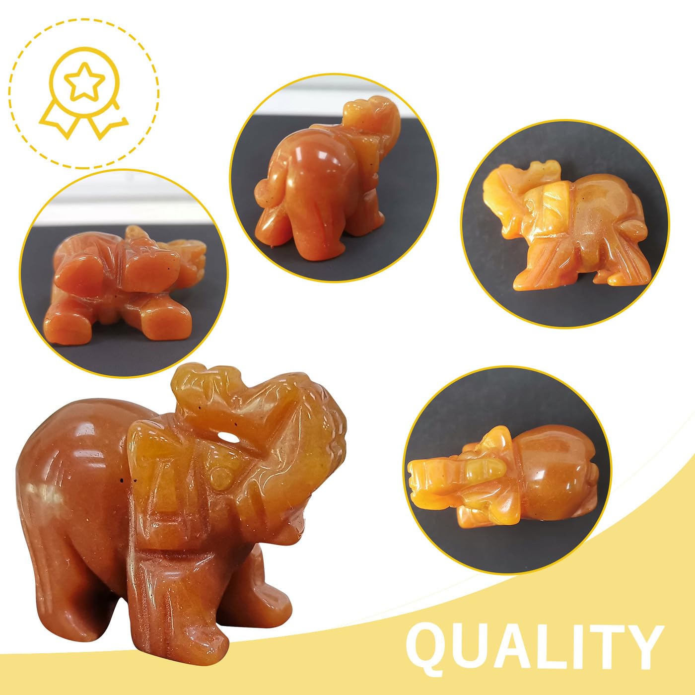 QINJIEJIE Red Aventurine Crystals Elephant Decor Cute Desk Stones Polished Figurine Natural Gemstones Luck Decoration Home Room Office Pocket Hippie Statue Meditation Spiritual Gift for Women