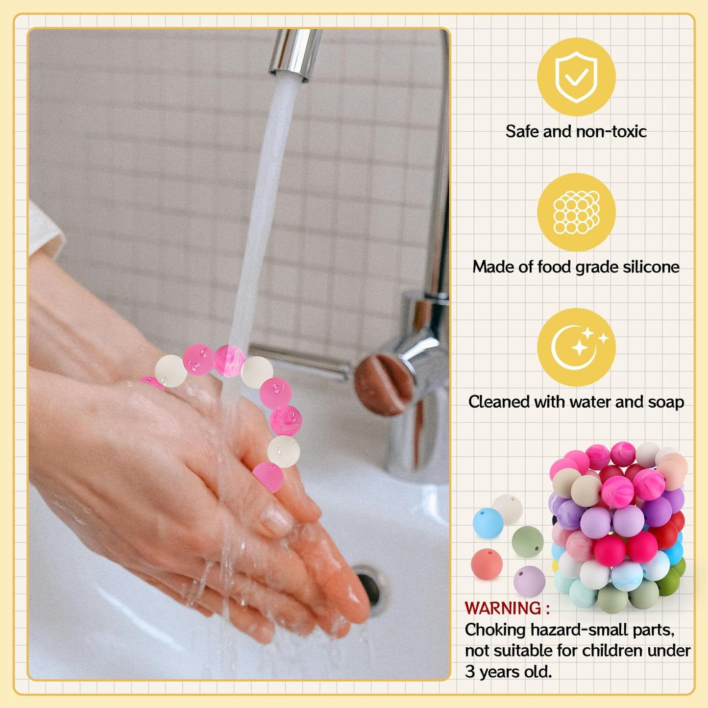 SALUOKE 100 Pcs 15mm Silicone Beads for Keychain Making, Pink Gream Silicone Beads Bulk Round for Bracelets Pens Crafts Jewelry Making (Colorful)