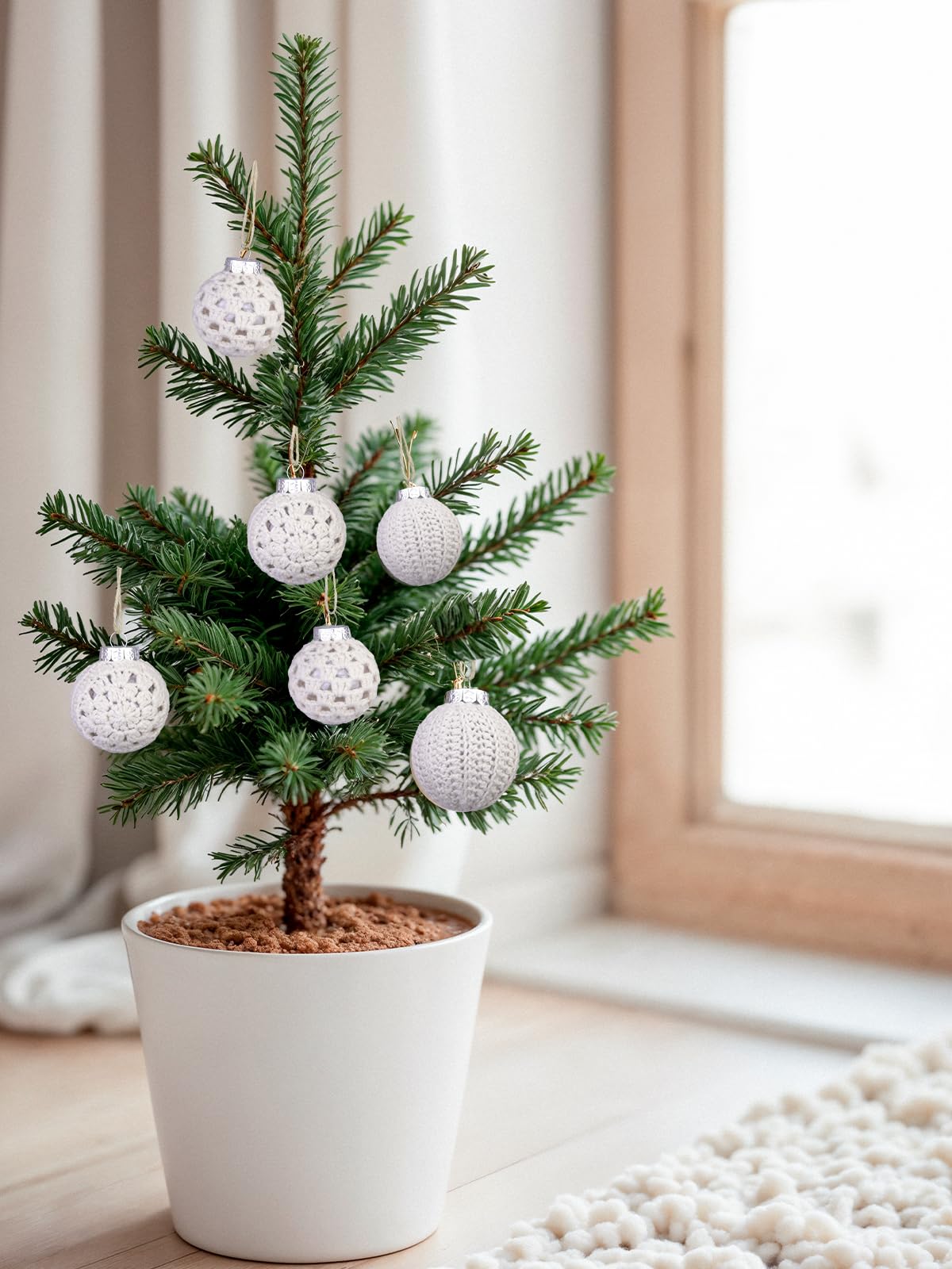 9Pcs 2.36 Inch Boho Crochet Christmas Ornaments, Neutral Decoration Handmade Crochet Ornaments, All Beige Christmas Balls with 3 Unique Patterns for Tree, Fireplace Mantel & Festive Decor