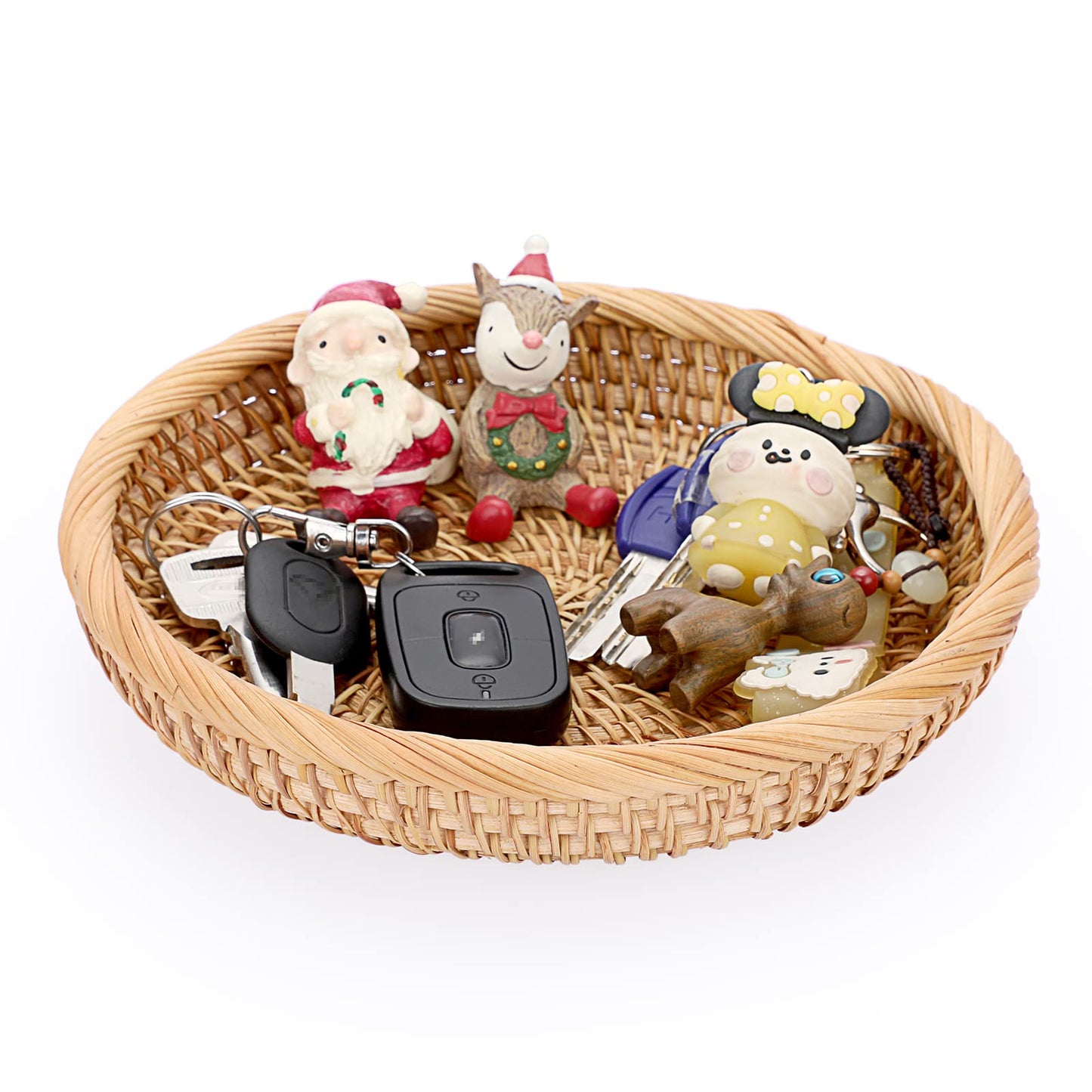 Hipiwe Small Woven Wicker Basket - 7.6" Round Entryway Organizer for Keys, Wallet, Cell Phone & Snacks