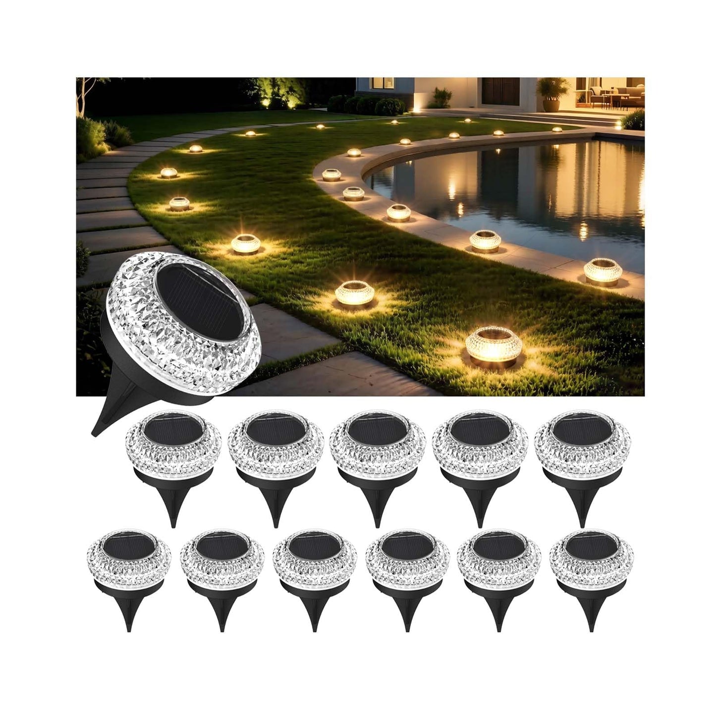 Solar Deck Lights Outdoor - IP67 Waterproof Solar Driveway Dock Lights, 12PK Solar Pthway Lights, Outdoor Warning Step Lights for Driveway Sidewalk Garden Pathway Yard Stair Backyard Decor(Warm White)
