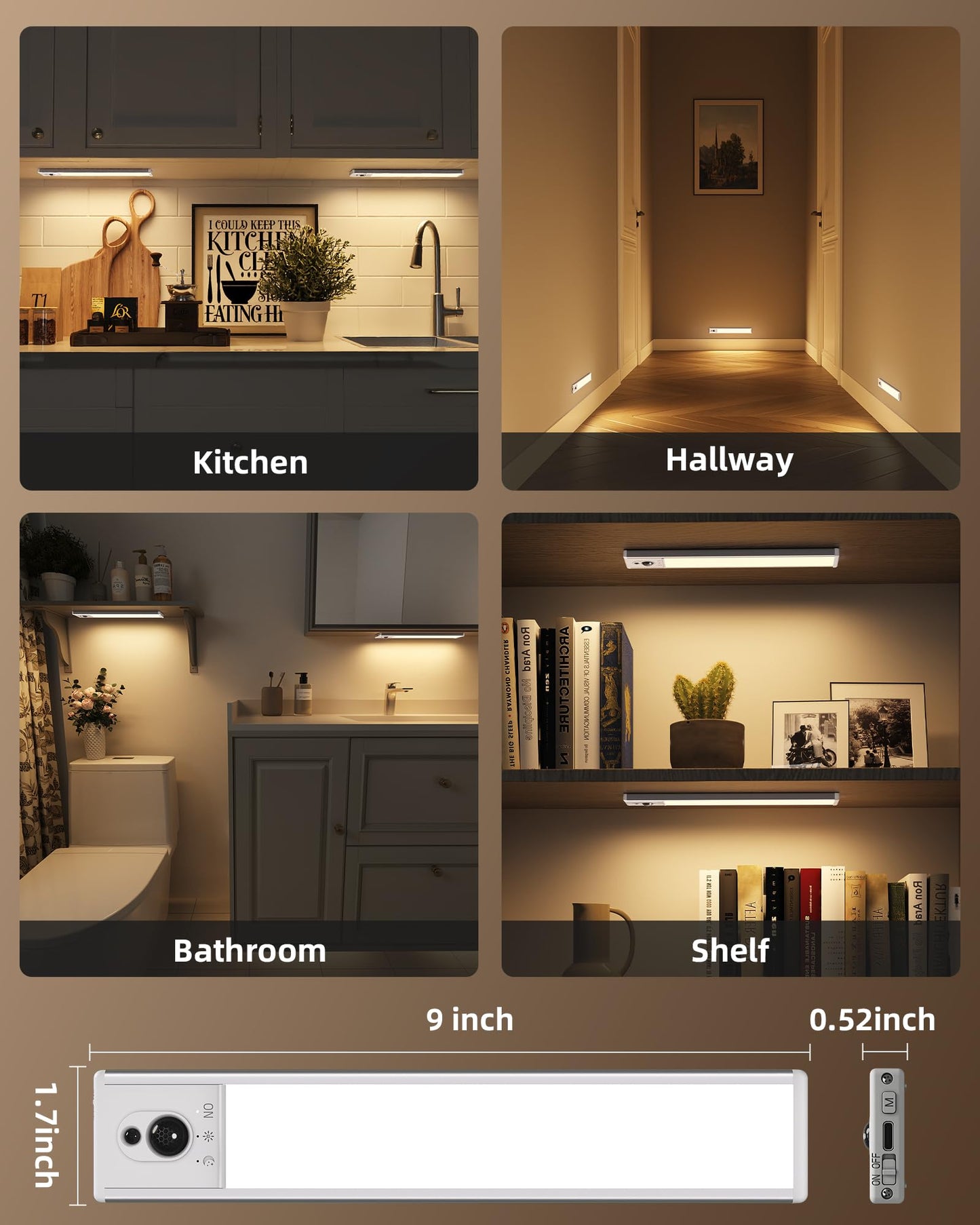 EZVALO 5-Pack Under Cabinet Lighting, 2400mAh Motion Sensor Light, LED Closet Lights Wireless, 3000K Dimmable, Timer, Magnetic, with Remote Control for Kitchen, Closet, Stair