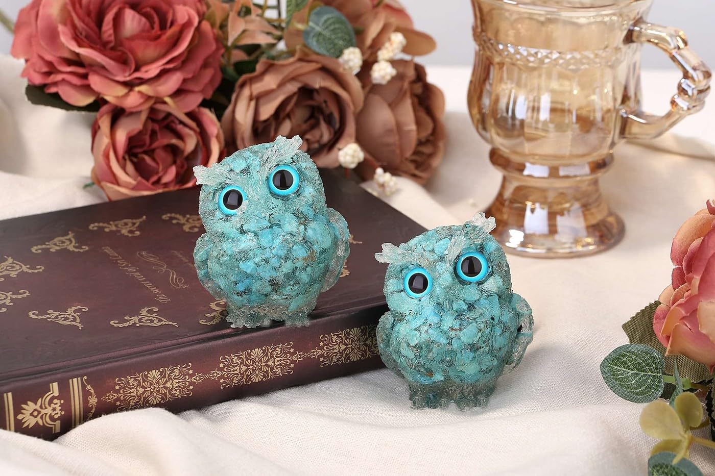 LAIDANLA Turquoise 2.4" Owl Statue Natural Healing Crystal Cute Owl Animal Figurine Pocket Sculpture Reiki Spiritual Energy Gemstone Home Office Room Desk Decor Gifts for Women Men