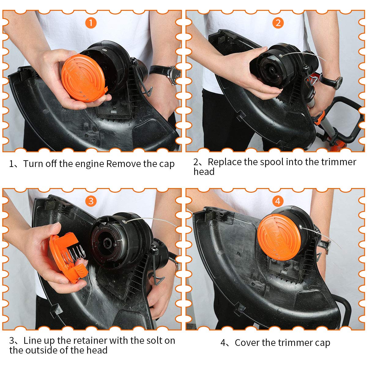 String Trimmer Line for Black and Decker Trimmer/Edger, AF-100, 6 Spools , 1 Cap , 1 Spring