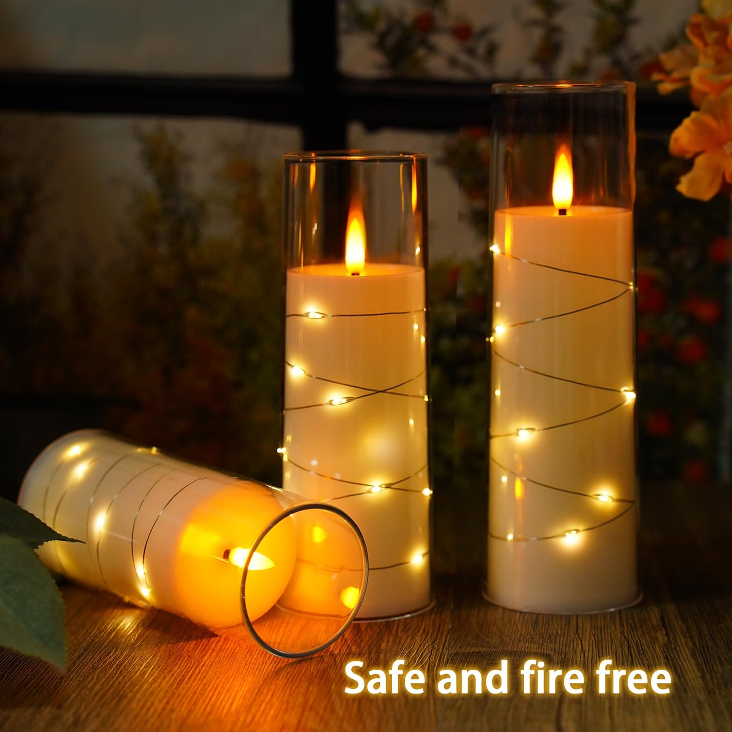 Nimiko Flickering Flameless LED Candles, 9 Pcs with Embedded Star String, Acrylic LED Pillar Candles with Remote, Suitable for Home Decoration (White)