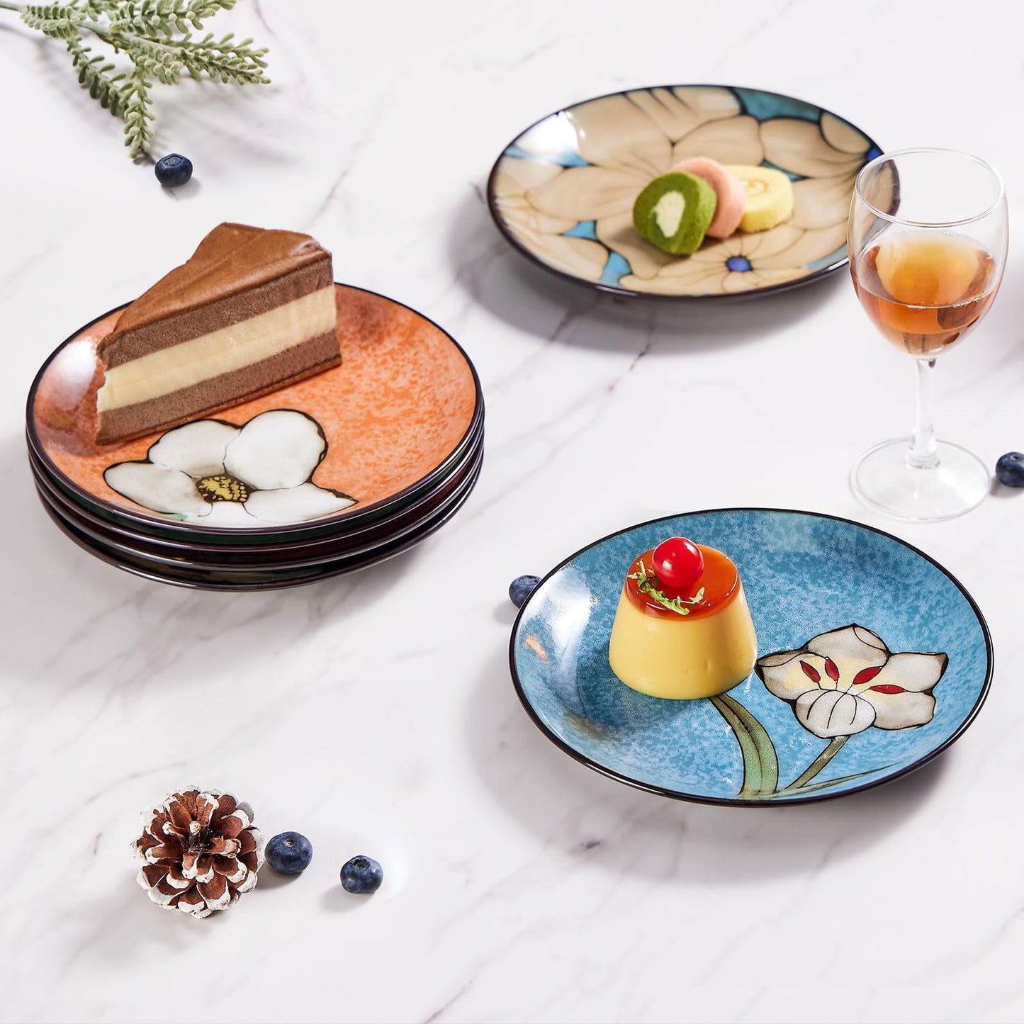 Soyestan Ceramic Salad Plates Set,8 in - Plates Set of 6 - For Steak,Salad, Pasta,Appetizer, Serving Etc - Dishwasher, Microwave, and Oven Safe, Scratch Resistant, Smooth Glaze (Multicolor A, 8 Inch)