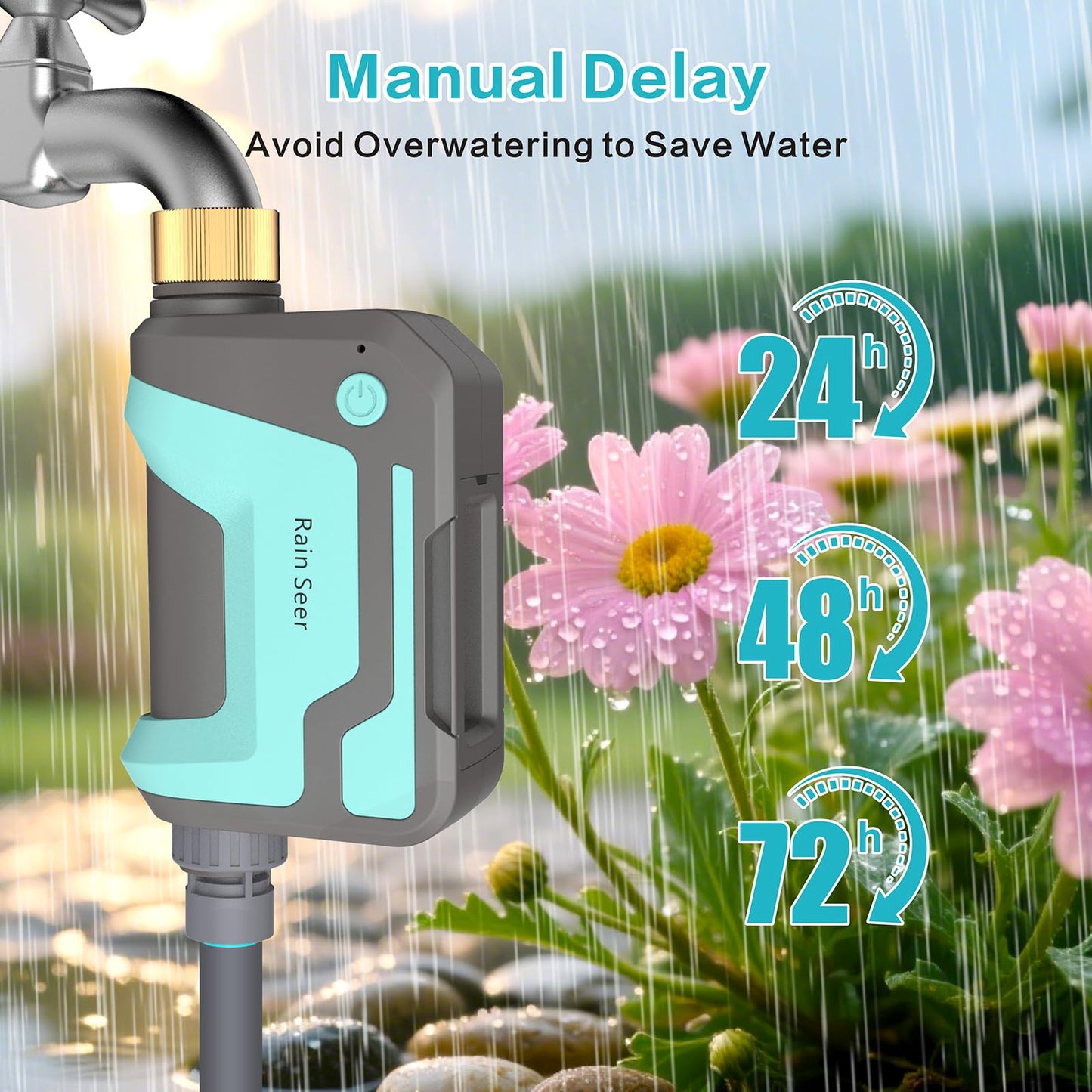 Smart WiFi Sprinkler Timer with 1666 Feet RF Gateway, Brass Inlet Water Timer for Garden Hose, App Remote Control with Alexa, Rain Delay and Manual Mode for Garden and Lawn.