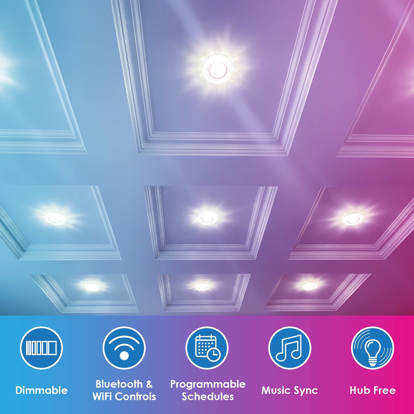 CLEANLIFE 2-Pack Smart LED Recessed Lighting Retrofit Downlight RGB + Tunable White Color Changing Bluetooth + WiFi Dimmable LED Can Lights Fits 5 and 6 inch - 12W, 65W Equivalent, App Enabled