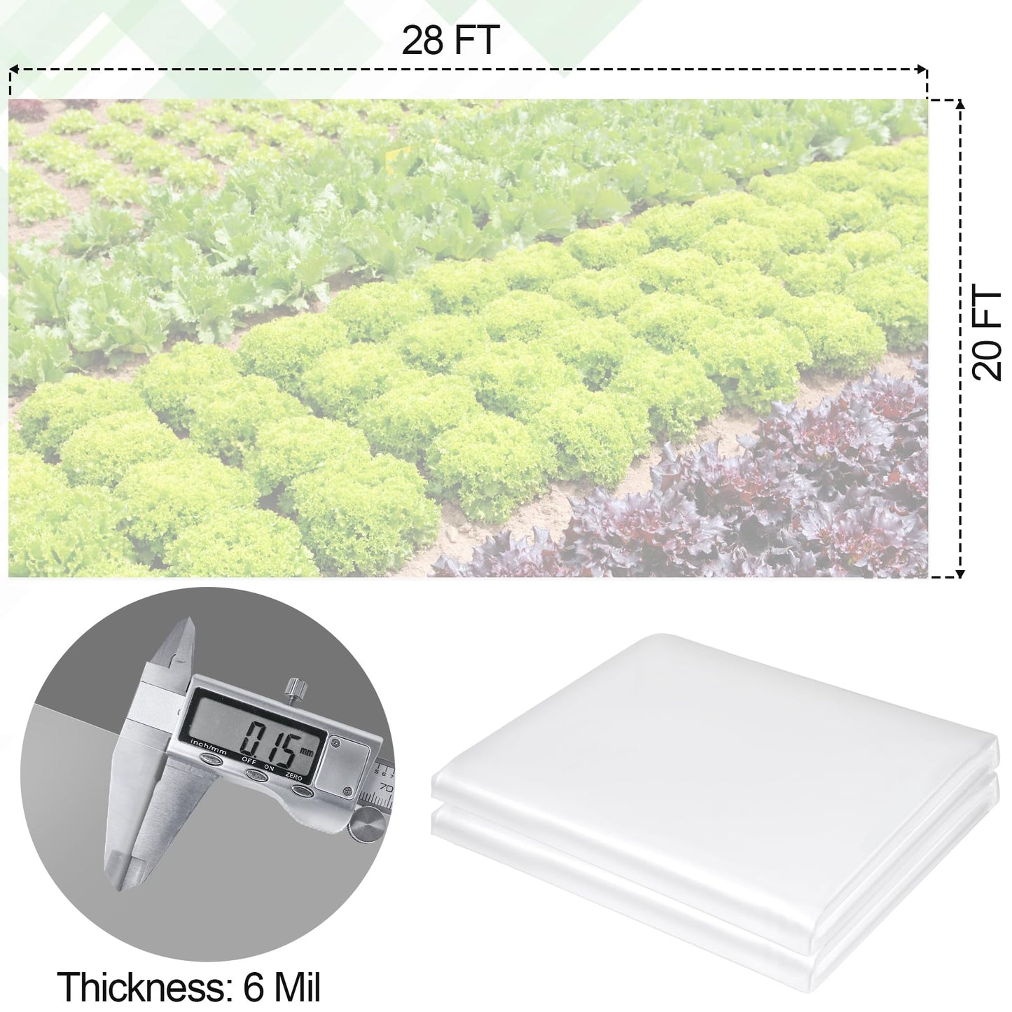 20 x 28 FT Clear Greenhouse Plastic Sheeting, 6 Mil Polyethylene Film Heavy Duty, Water Sun Frost Wind Dust Resistant Winter Hoop House Toughness Plastic Cover for Farming, Gardening, Agriculture,DIY
