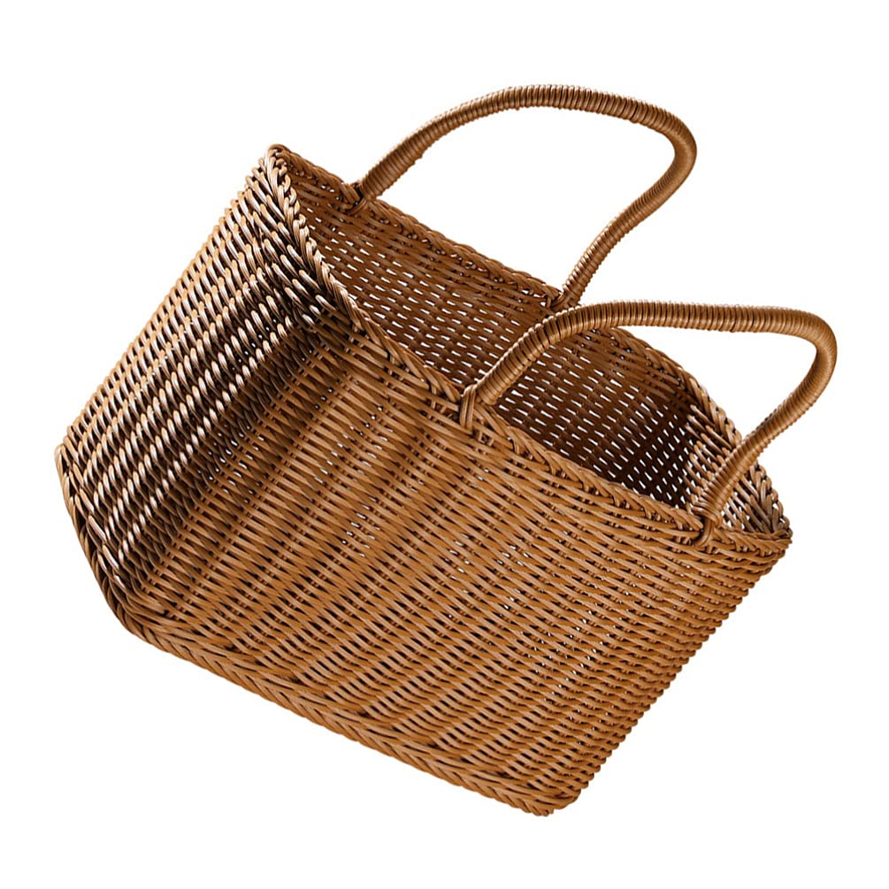 LIOOBO Big Picnic Basket with Handle, Plastic Baskets for Gifts Empty, Woven Imitation Rattan Baskets, Gift Storage Basket for Camping, Birthday, Wedding，Picnic, Party