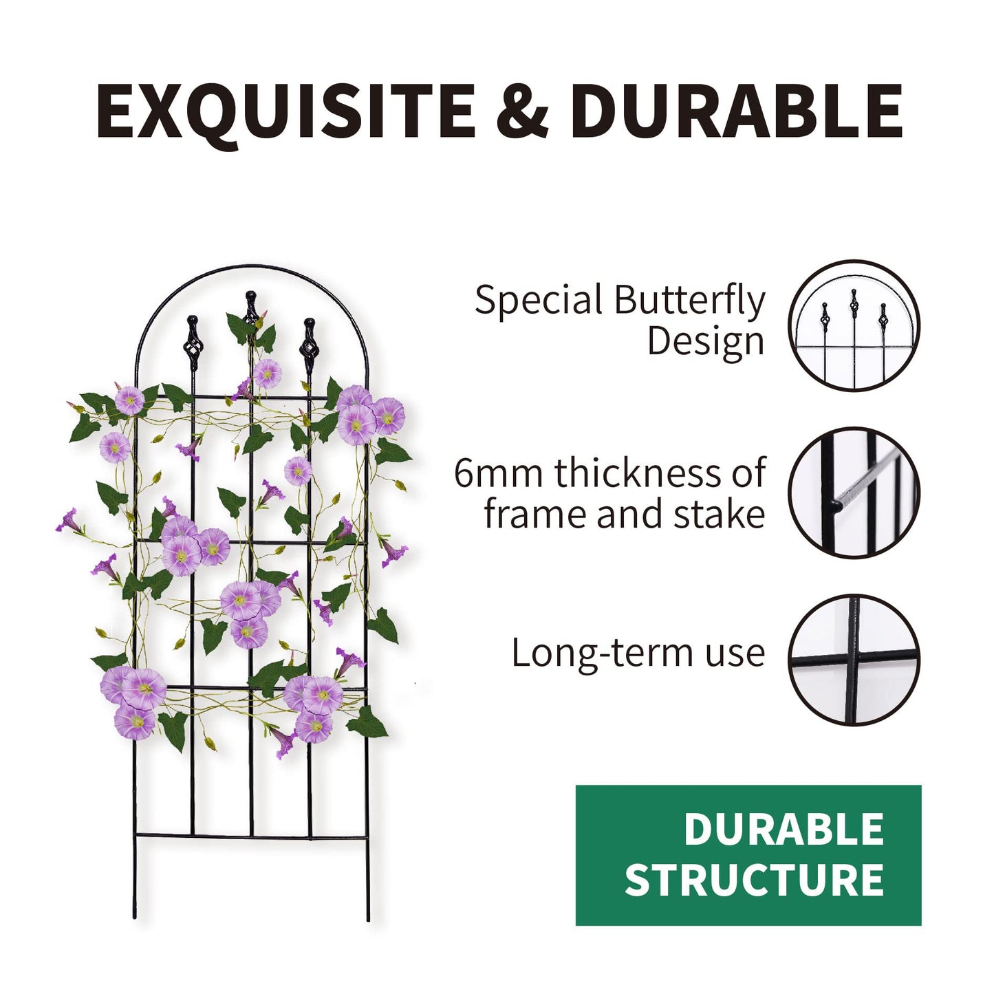 SCENDOR 48" H x16 W Trellis,Black Garden Metal Vine Sturdy Trellises for Outdoor Climbing Plants Support Structures B (121cm) 2Pack