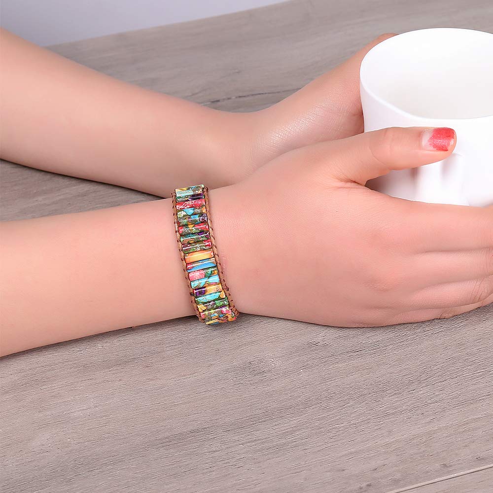 Plumiss Handmade Imperial Jasper Vegan Wrap Bracelets for Women Men