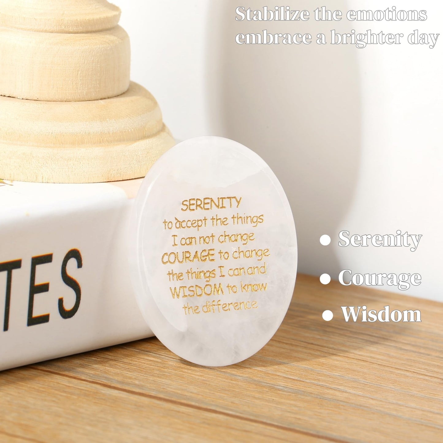 QINJIEJIE Clear Quartz Crystal Serenity Prayer Worry Stones Healing Stone Engraved Inspirational Stones Anxiety Relief Items Teacher Appreciation Encouragement Gifts for Women Men