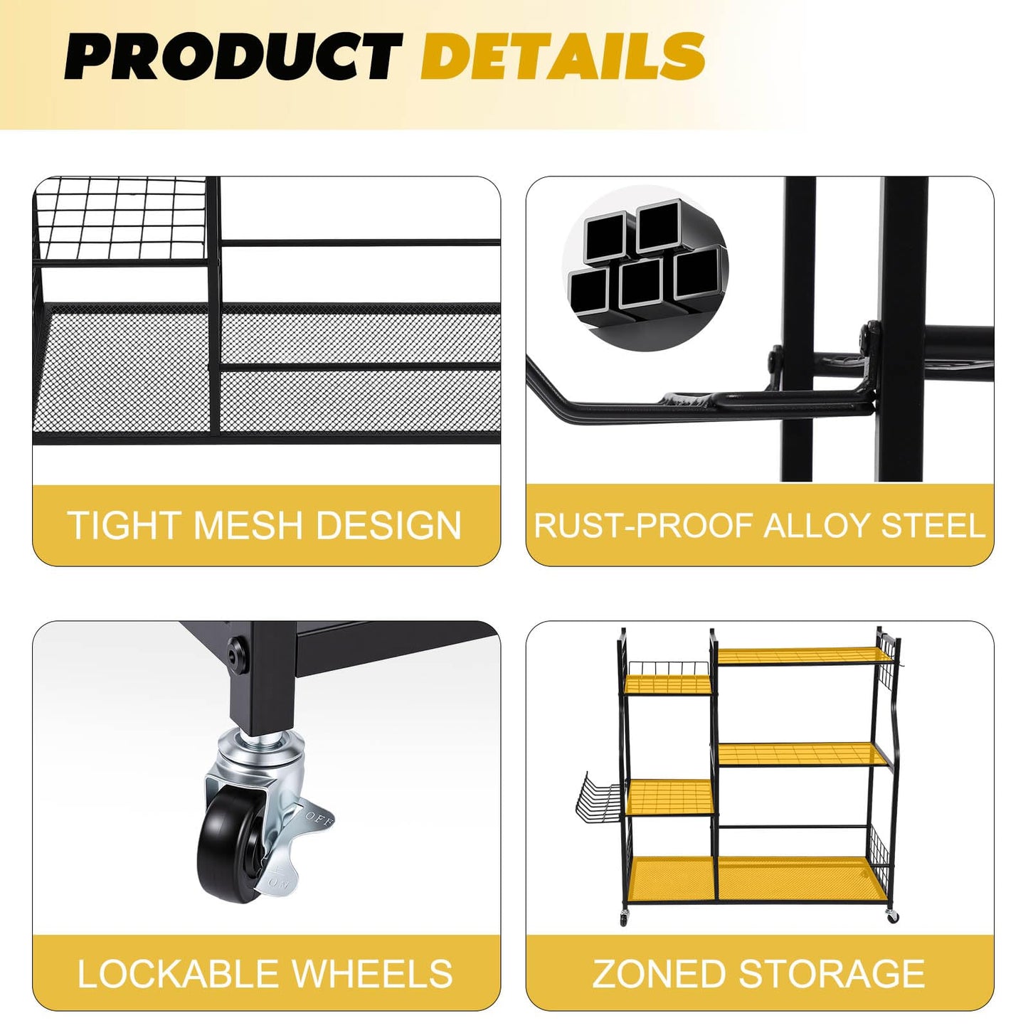 Garden Tool Organizer Rolling Cart Large Capacity Rust-Resistant Metal Tool Cart with Wheels Hooks Garage Shed Yard Outdoor Storage Rack Suitable for Long-Handled Tools/Rakes/Shovels