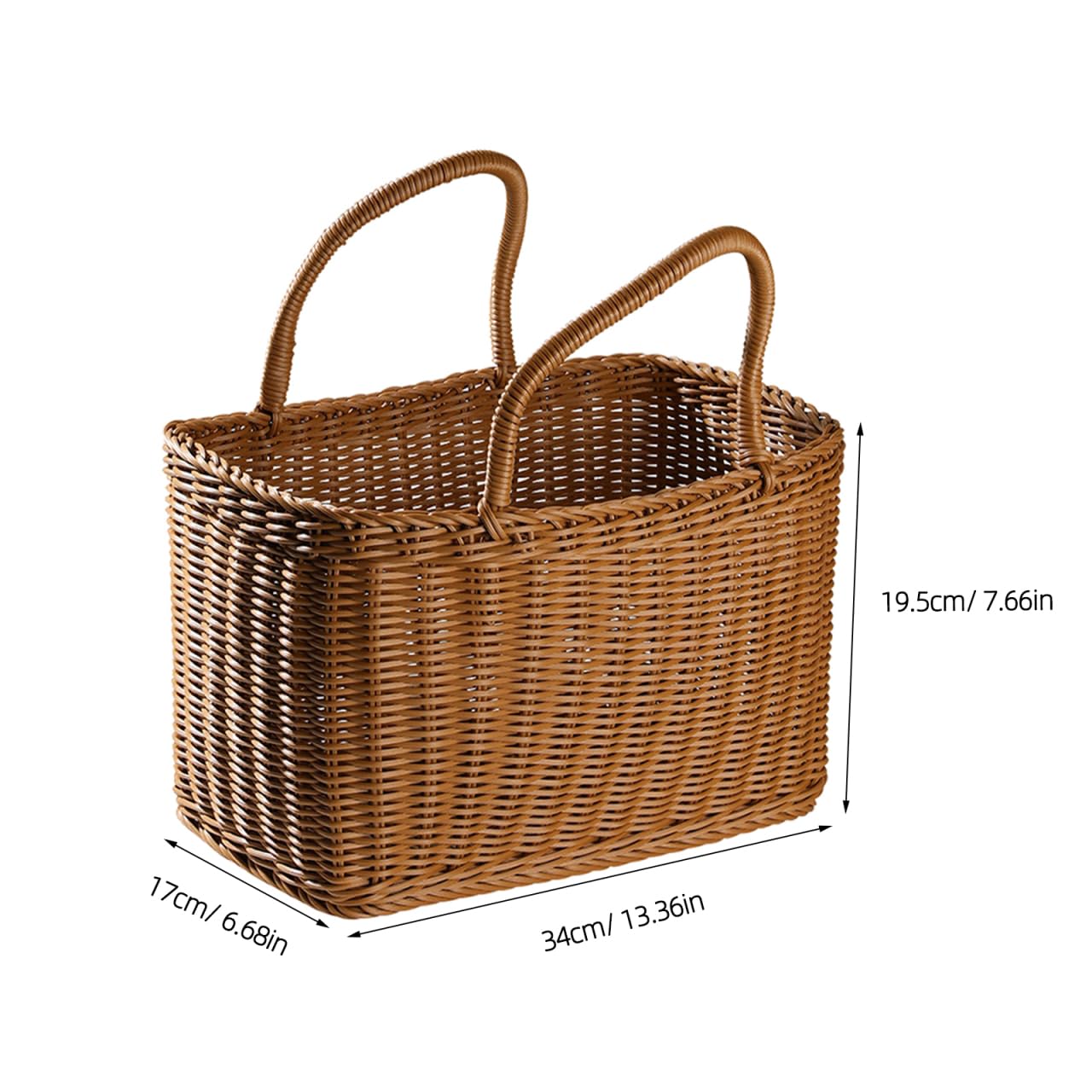 IMIKEYA Plastic Woven Picnic Basket with Handle - Woven Shopping Basket 14.7x7.7x6.7 Inch Store Container for Fruits Food Flowers Bread Organizer