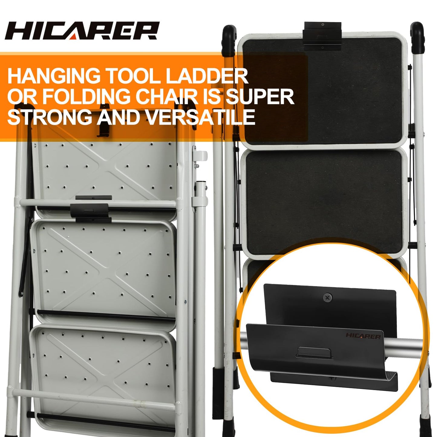 Hicarer 3 Pcs Ladder Hangers for Garage Wall Heavy Duty Utility Ladder Hook Wall Mount Wheelbarrow Hanger Tool for Patio Furniture Folding Chair Garage Organizers Storage (Black)