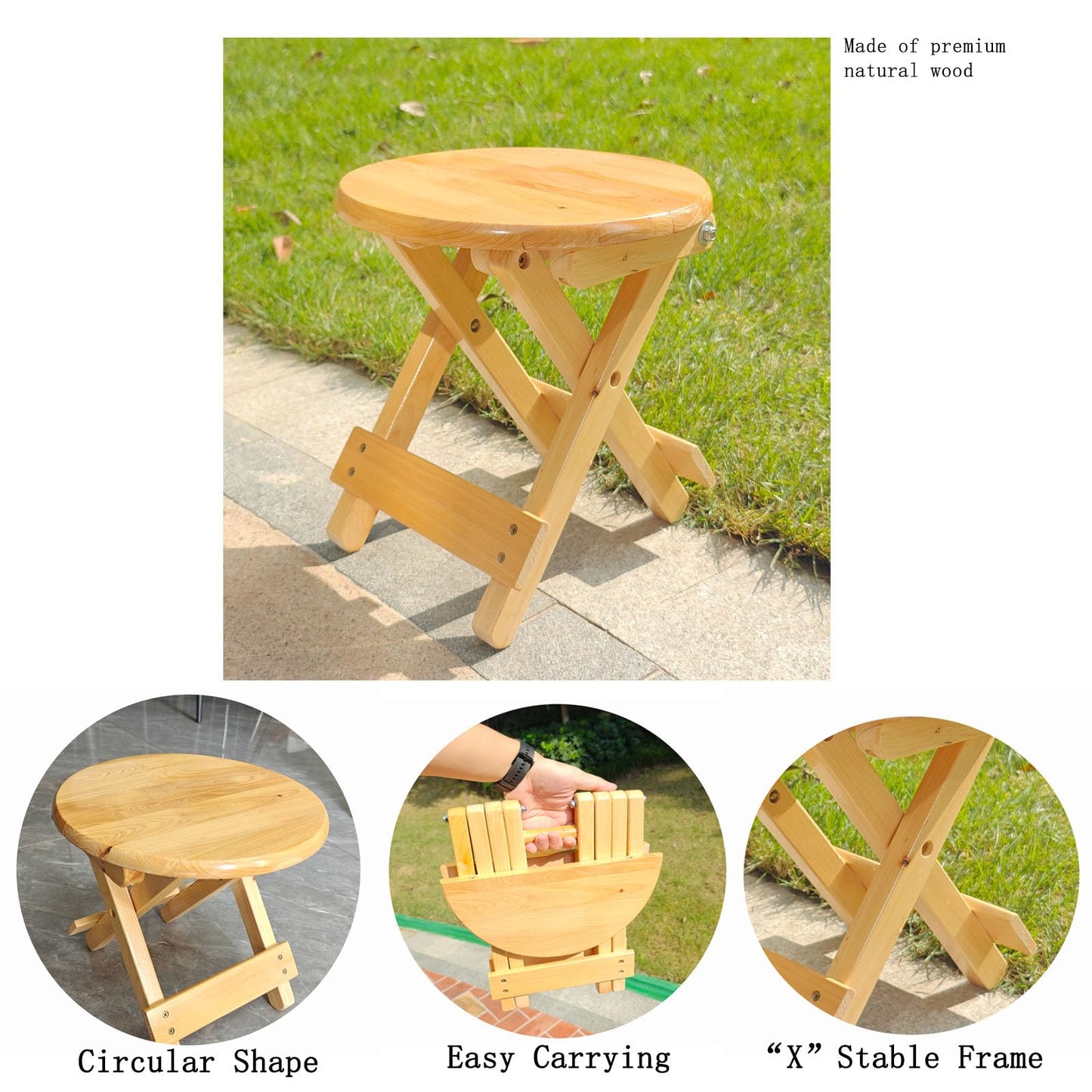 LukPlen Folding Wooden Step Stool, Fully Assembled Foldable Stool, Multi-Purpose Side Table & Foot Rest for Kitchen Bathroom Bedroom Adults Kids, Anti-Slip Stable Space-Saving