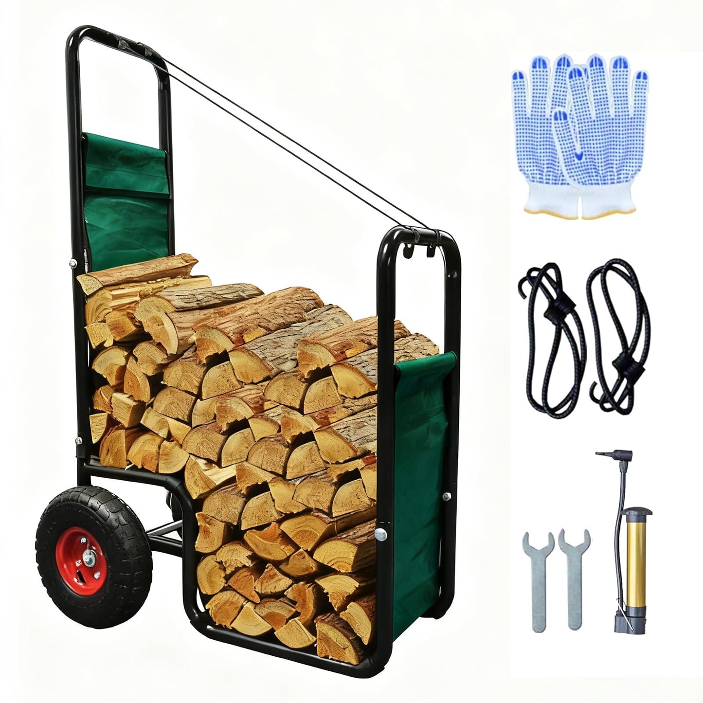 Doublehorse Firewood Cart with wheels: 27 x 20 x 44 in Large Heavy Duty Metal Waterproof Portable Storage Rack - for Outdoor Camping Backyard Fireplace Indoor Use For Women Men