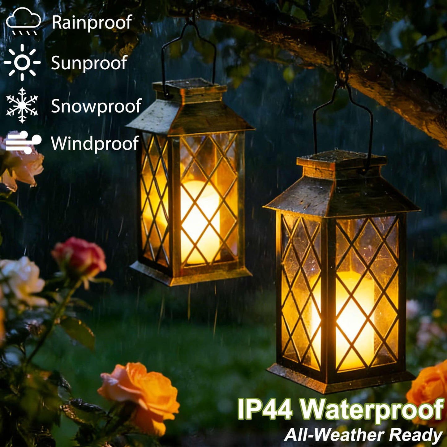 Cozymeow Solar Lanterns Outdoor Waterproof, Flickering Candles Hanging Solar Lights for Outside Garden Patio Wall Porch Decorative, Lamp with Upgraded Solar Panel, Tempered Glass & Clip, Bronze 2 Pack